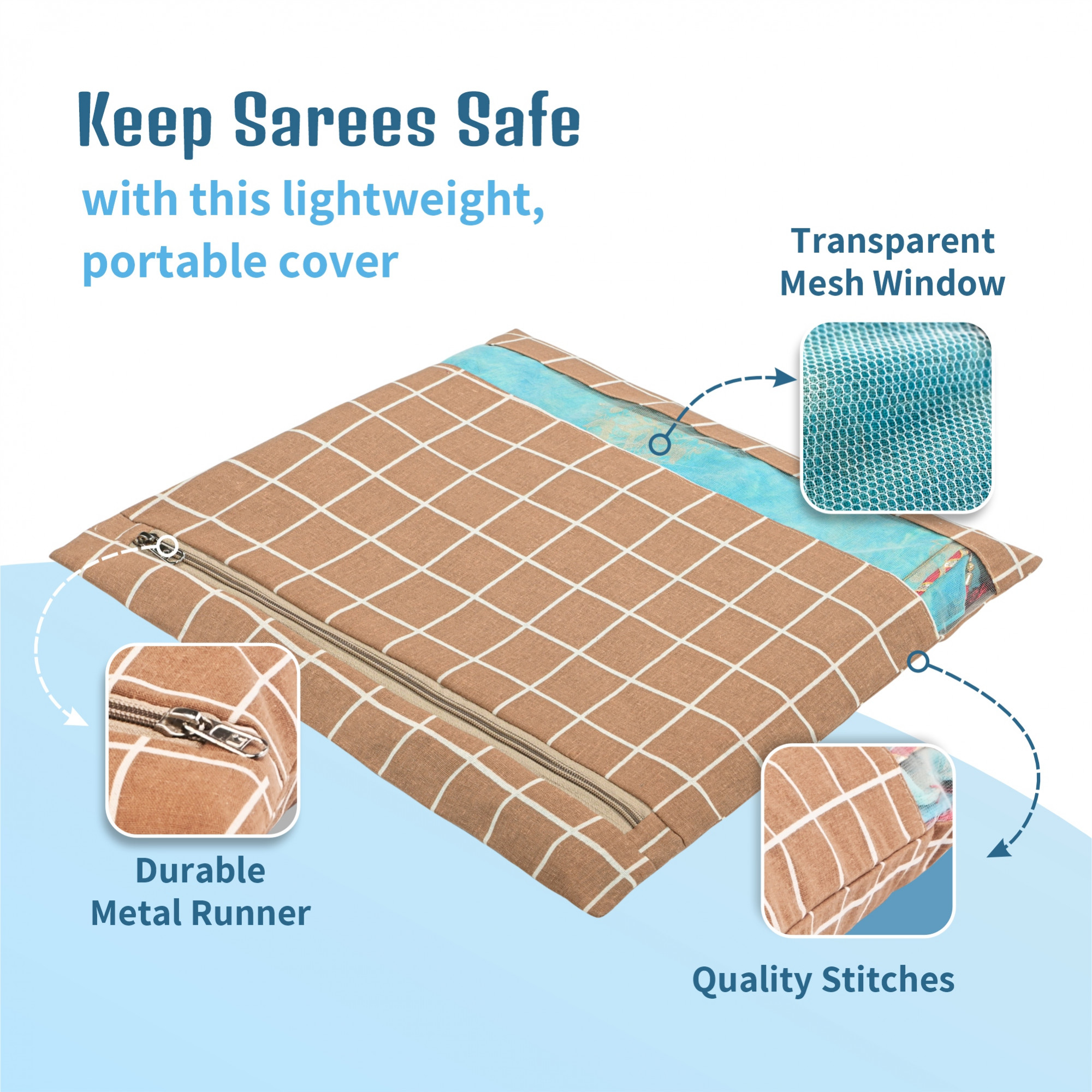 Kuber Industries  Mesh Window Cotton  Saree Covers for StorageGifting  Saree Organiser for WardrobeStorage  Saree Bags with Zip  Saree Organiser for Wardrobe  Check - Brown
