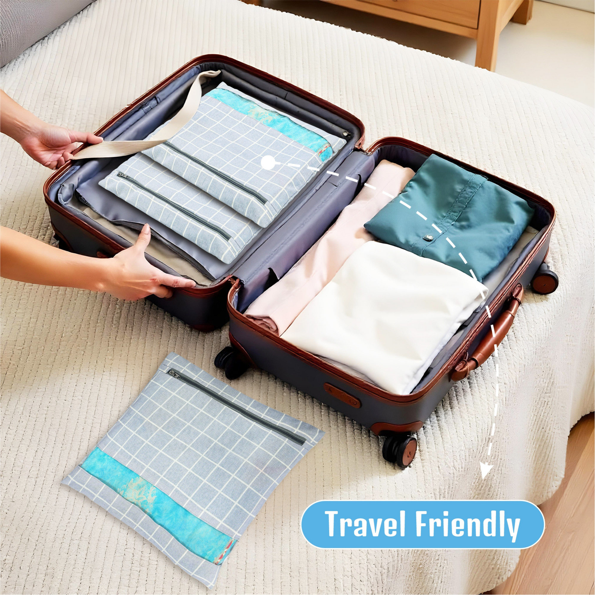 Kuber Industries  Mesh Window Cotton  Saree Covers for StorageGifting  Saree Organiser for WardrobeStorage  Saree Bags with Zip  Saree Organiser for Wardrobe  Check - Light Grey