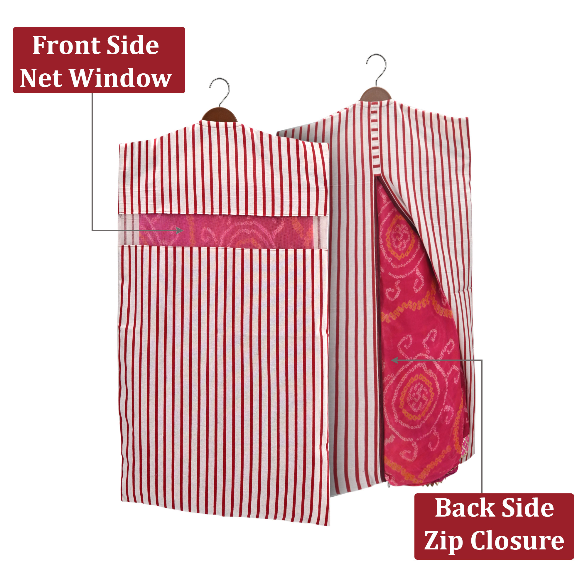 Kuber Industries  Mesh Window Cotton Hanging Saree Covers for StorageGifting  Saree Organiser for WardrobeStorage  Saree Bags with Zip  Saree Organiser for Wardrobe  Lining- Maroon