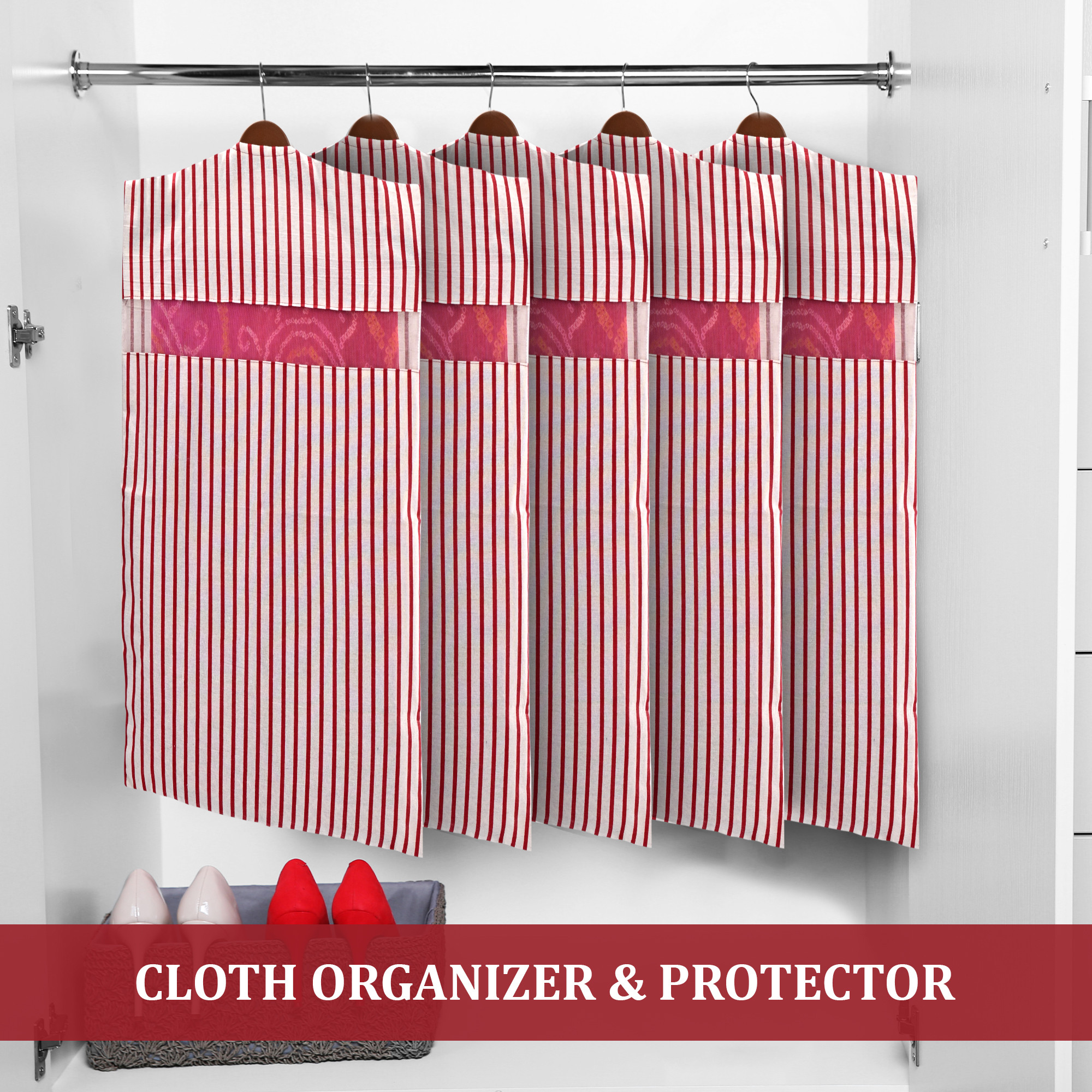 Kuber Industries  Mesh Window Cotton Hanging Saree Covers for StorageGifting  Saree Organiser for WardrobeStorage  Saree Bags with Zip  Saree Organiser for Wardrobe  Lining- Maroon