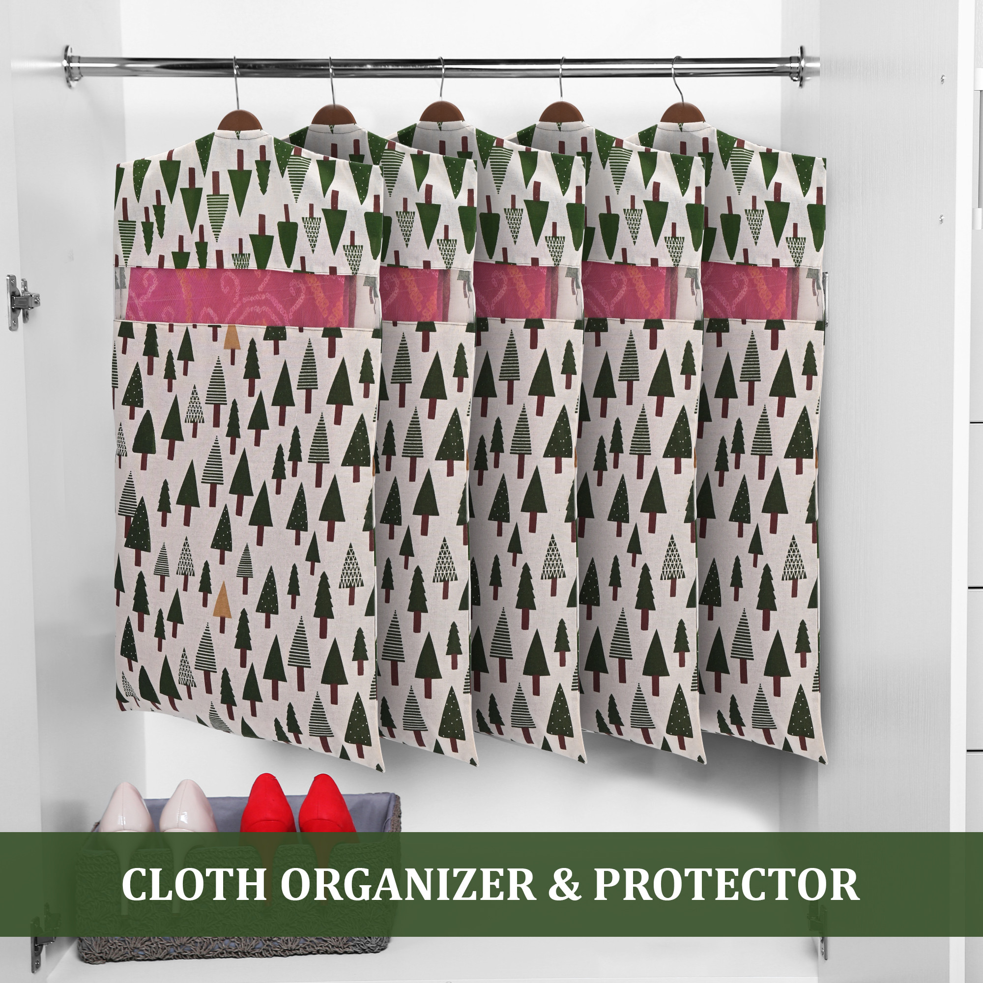 Kuber Industries  Mesh Window Cotton Hanging Saree Covers for StorageGifting  Saree Organiser for WardrobeStorage  Saree Bags with Zip  Saree Organiser for Wardrobe  Tree- Green