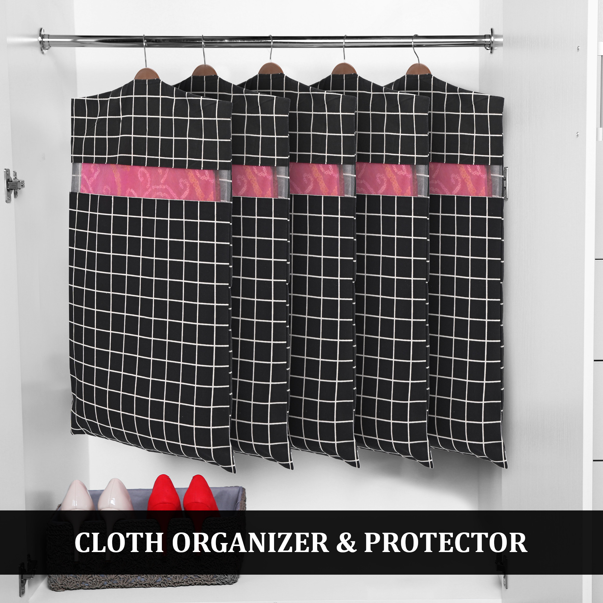 Kuber Industries  Mesh Window Cotton Hanging Saree Covers for StorageGifting  Saree Organiser for WardrobeStorage  Saree Bags with Zip  Saree Organiser for Wardrobe  Check - Black