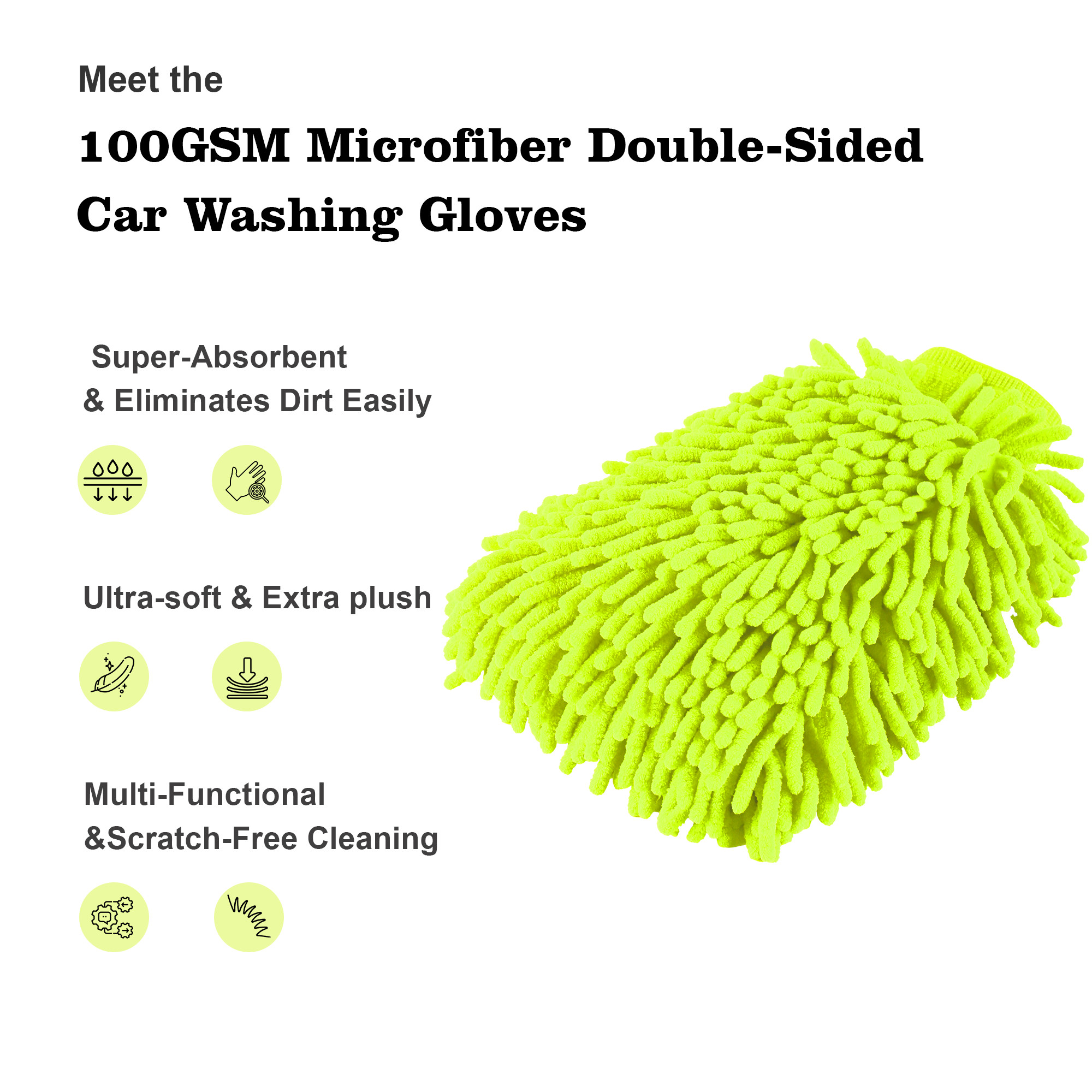 Kuber Industries  Microfiber Double Sided 50GSM Car Washing Gloves  Super Absorbent Chenille Mitt Gloves - Perfect Wash Cleaning for Bike Auto Cars Interior and Exterior  Green