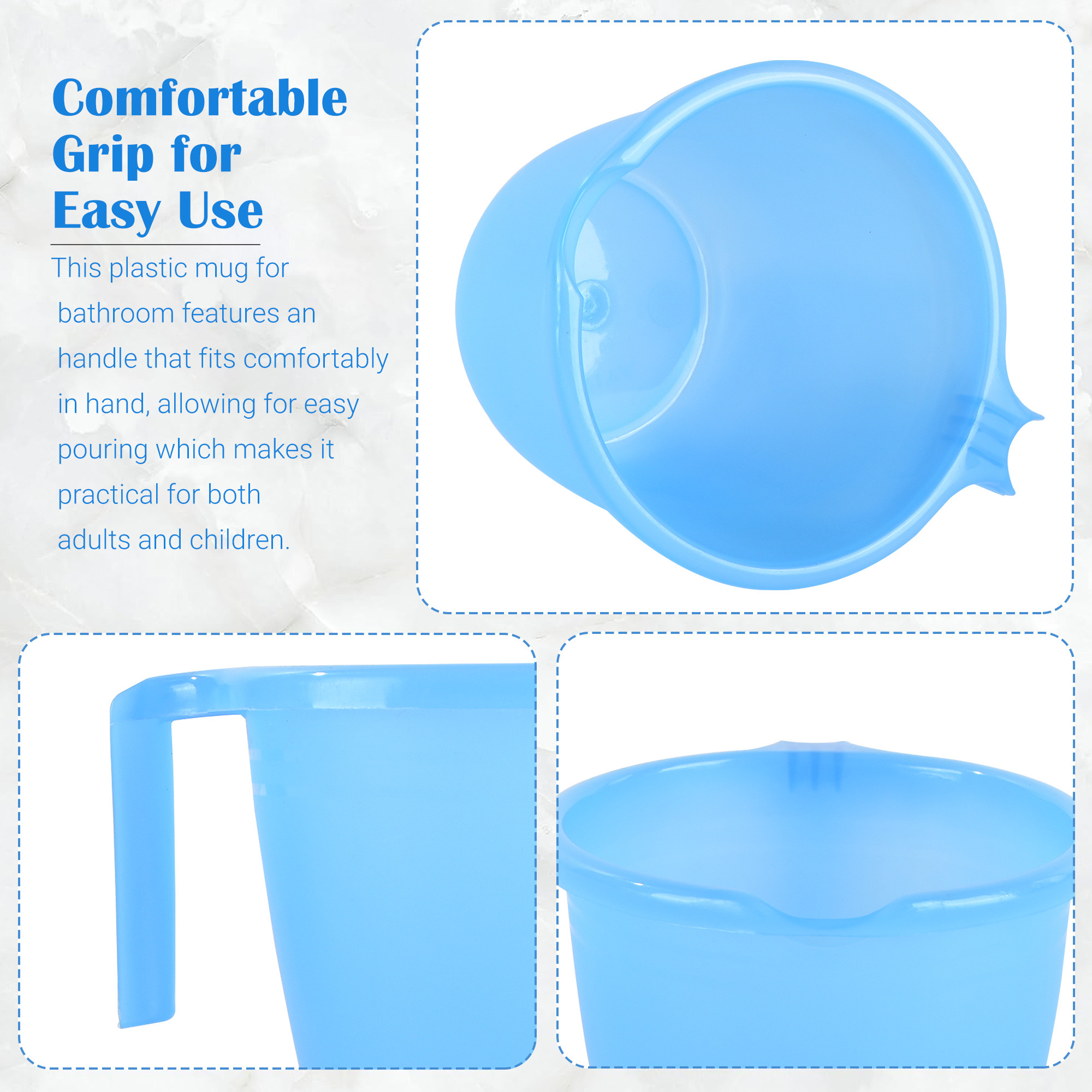 Kuber Industries  Multi-Functional 1 Ltr Plastic Mug for Bathroom  Durable for Daily Use in Bathrooms  Sturdy and Lightweight Bathing Mug for Rinsing and Showering  Sky Blue