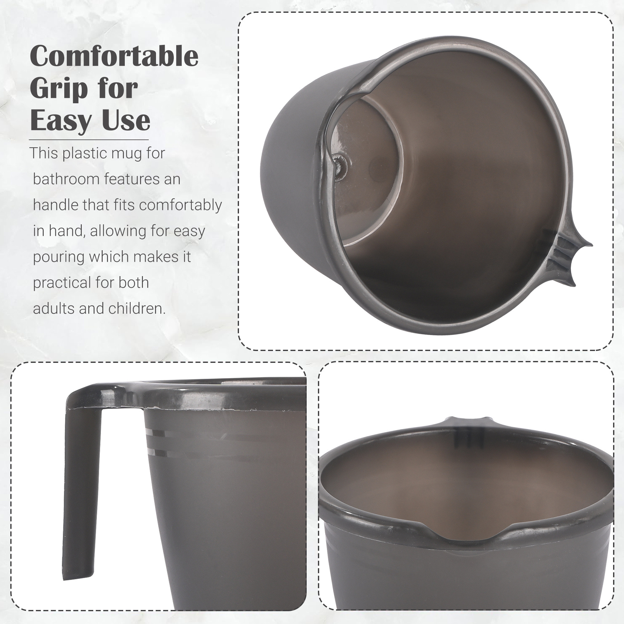 Kuber Industries  Multi-Functional 1 Ltr Plastic Mug for Bathroom  Durable for Daily Use in Bathrooms  Sturdy and Lightweight Bathing Mug for Rinsing and Showering  Black