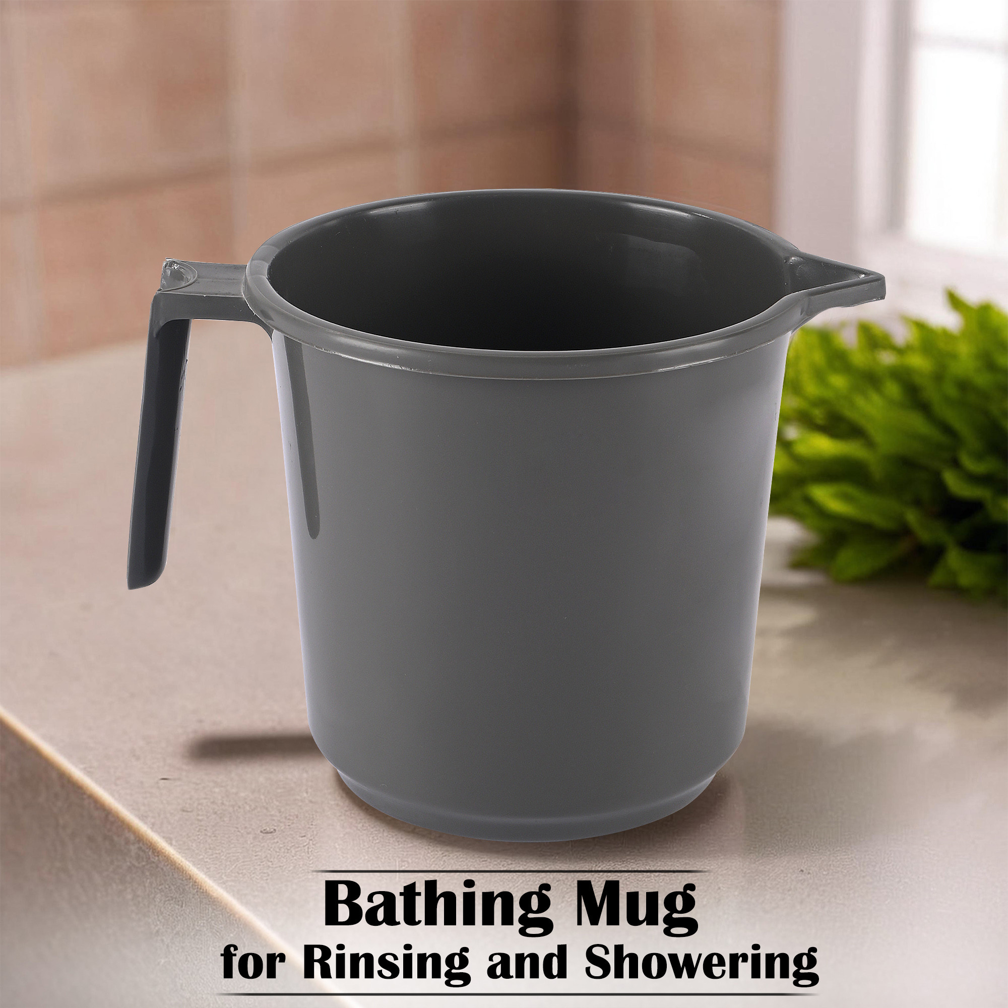 Kuber Industries  Multi-Functional 1 Ltr Plastic Mug for Bathroom  Durable for Daily Use in Bathrooms  Sturdy and Lightweight Bathing Mug for Rinsing and Showering  Grey