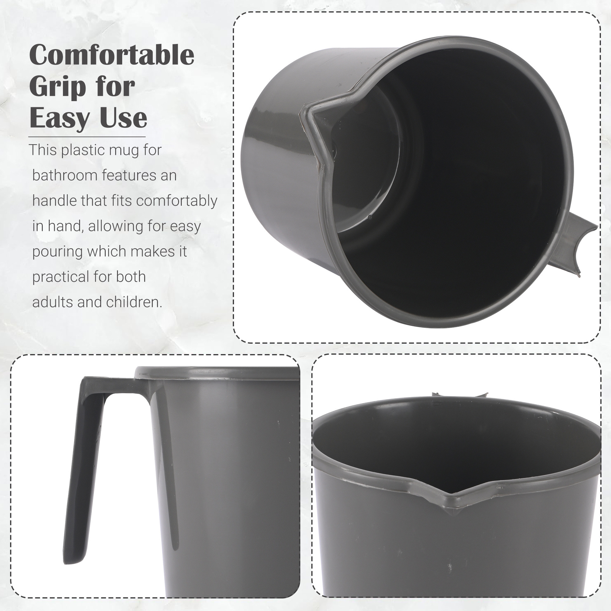 Kuber Industries  Multi-Functional 1 Ltr Plastic Mug for Bathroom  Durable for Daily Use in Bathrooms  Sturdy and Lightweight Bathing Mug for Rinsing and Showering  Grey