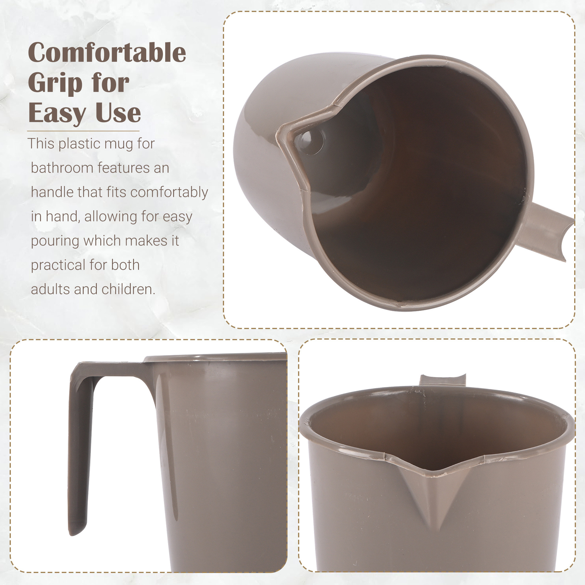 Kuber Industries  Multi-Functional 1 Ltr Plastic Mug for Bathroom  Durable for Daily Use in Bathrooms  Sturdy and Lightweight Bathing Mug for Rinsing and Showering  Brown