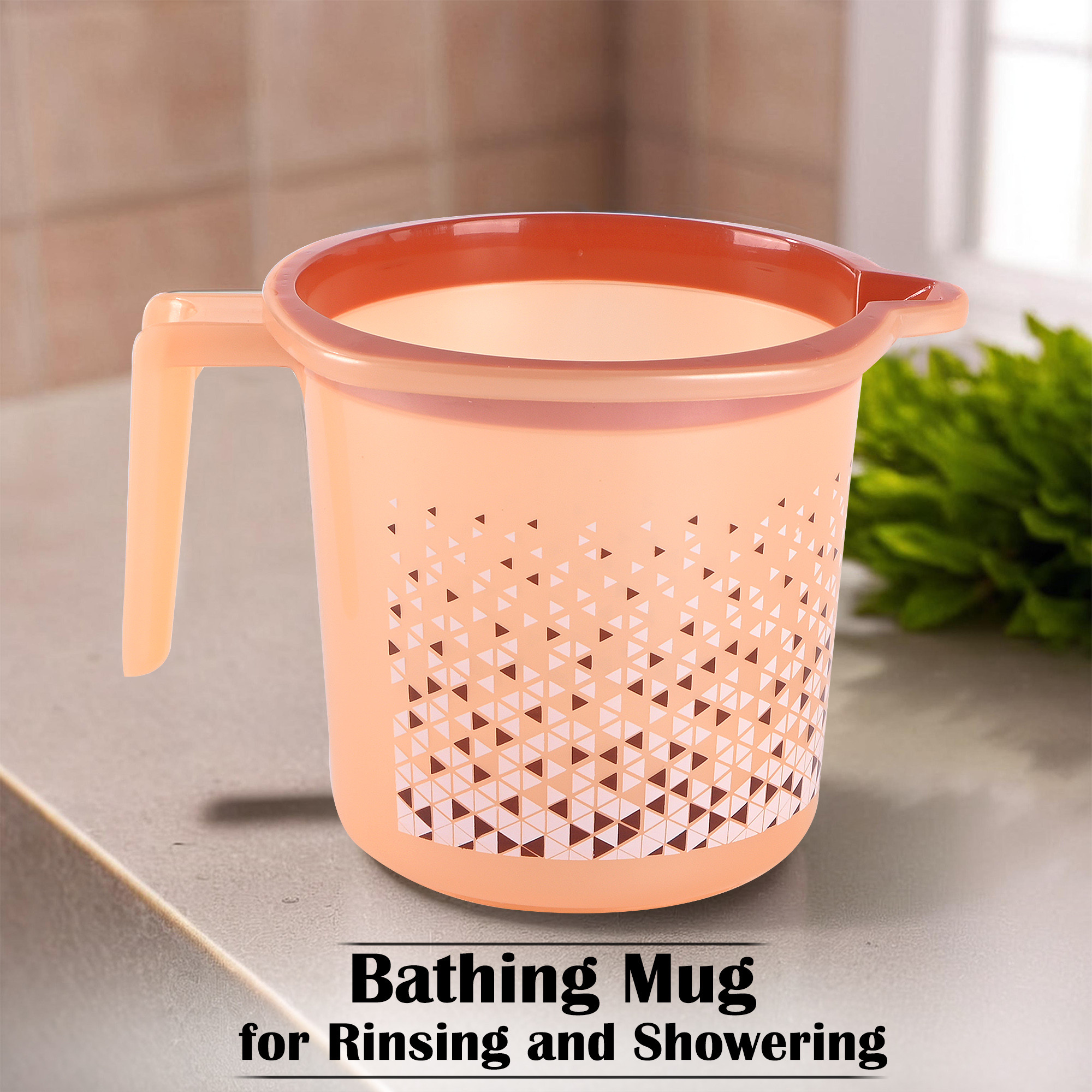 Kuber Industries  Multi-Functional 15 Liter Plastic Mug for Bathroom  Durable for Daily Use in Bathrooms  Lightweight Bathing Mug for Rinsing and Showering  Tinted Print - Beige