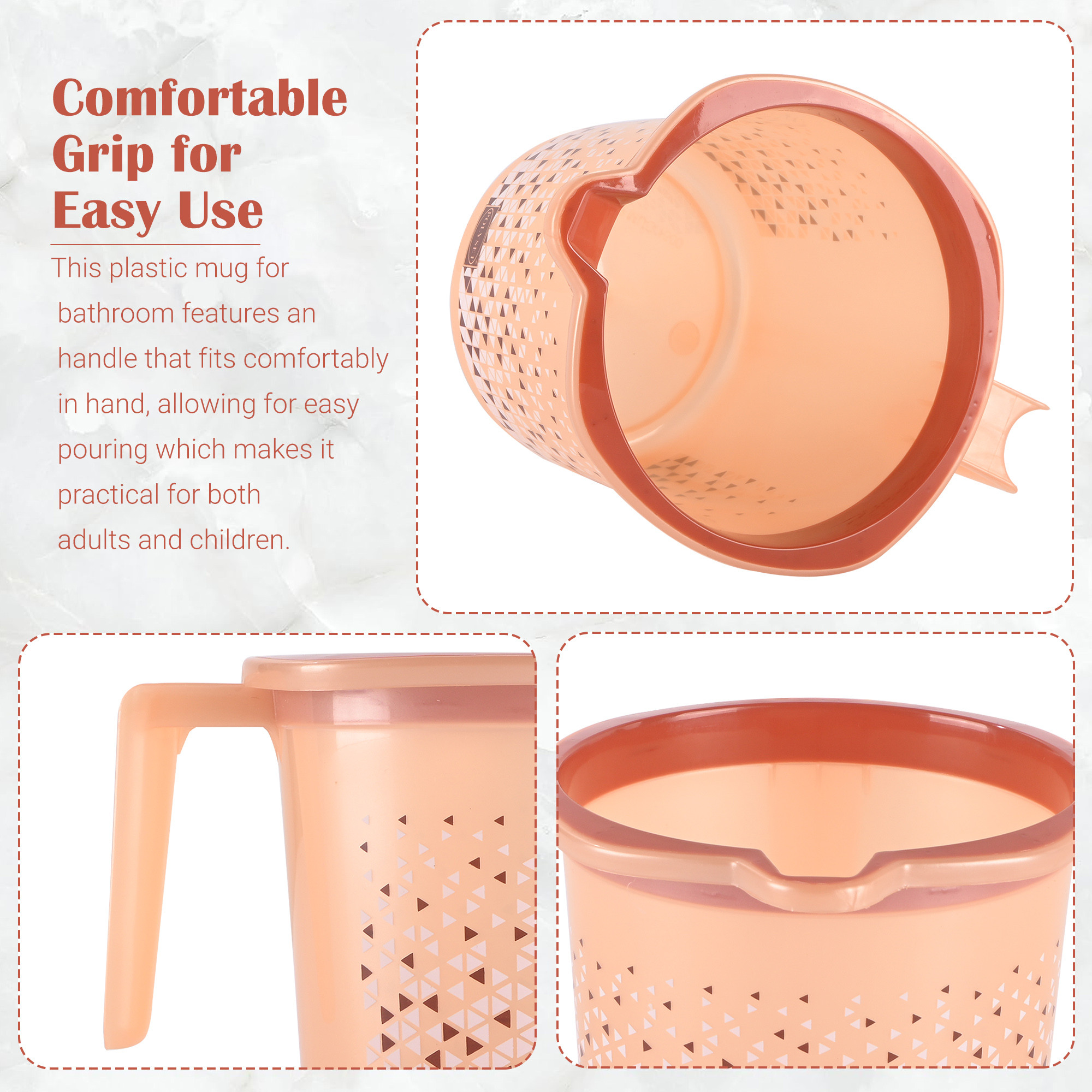 Kuber Industries  Multi-Functional 15 Liter Plastic Mug for Bathroom  Durable for Daily Use in Bathrooms  Lightweight Bathing Mug for Rinsing and Showering  Tinted Print - Beige