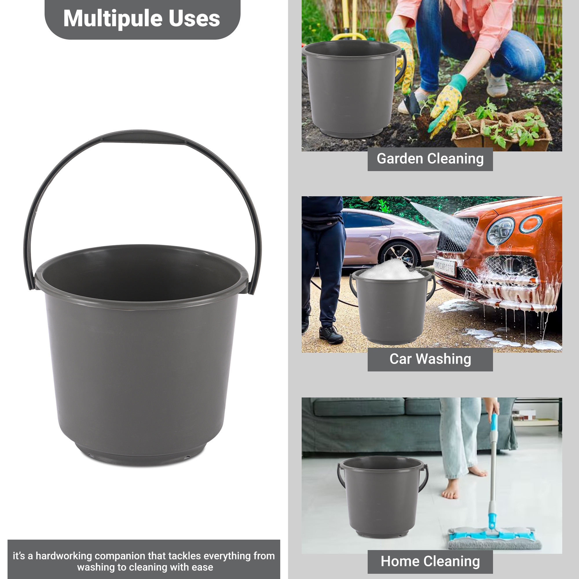 Kuber Industries  Multi-Purpose 5 Litre  Bucket for Mopping  Washing Balti for Bathroom  Toilet  Water Storage Container - Essential for Household Chores  Plain Grey
