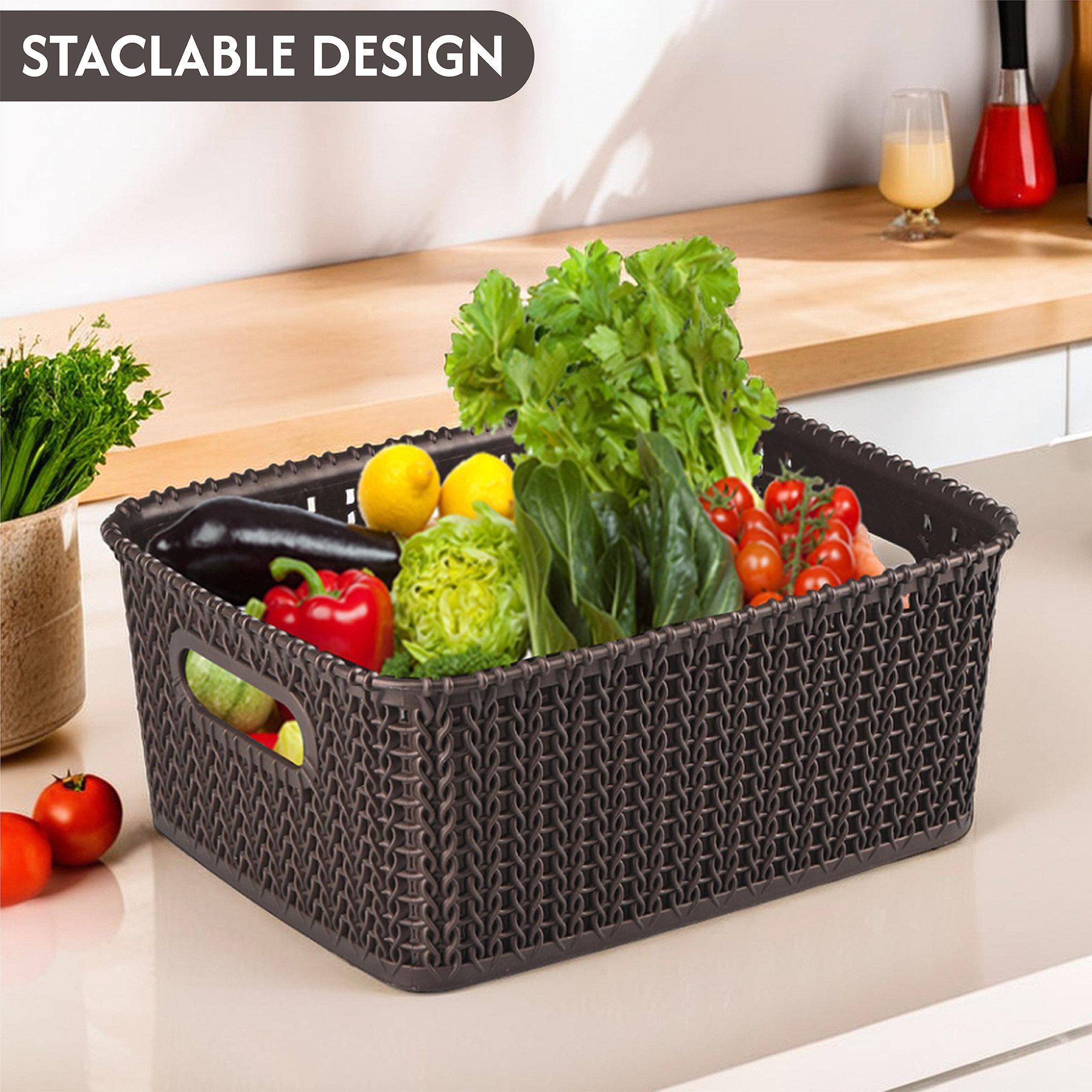 Kuber Industries  Multi-Purpose 6 LTR Plastic Basket for Storage M20  Spacious Pooja Item Holder  Fruit Tokari  Aesthetic Home Organizers for Kitchen  Bedroom  Dark Brown