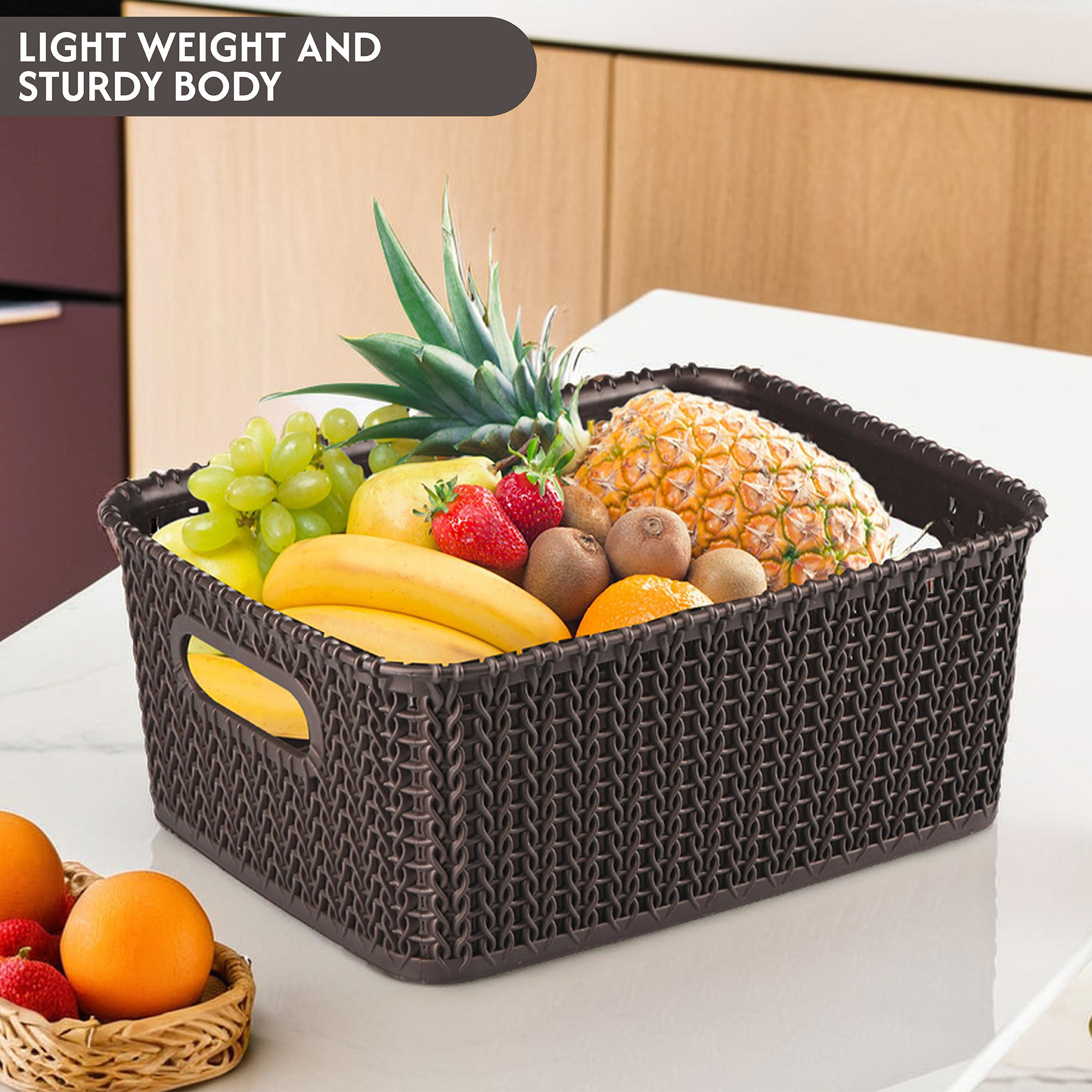 Kuber Industries  Multi-Purpose 6 LTR Plastic Basket for Storage M20  Spacious Pooja Item Holder  Fruit Tokari  Aesthetic Home Organizers for Kitchen  Bedroom  Dark Brown