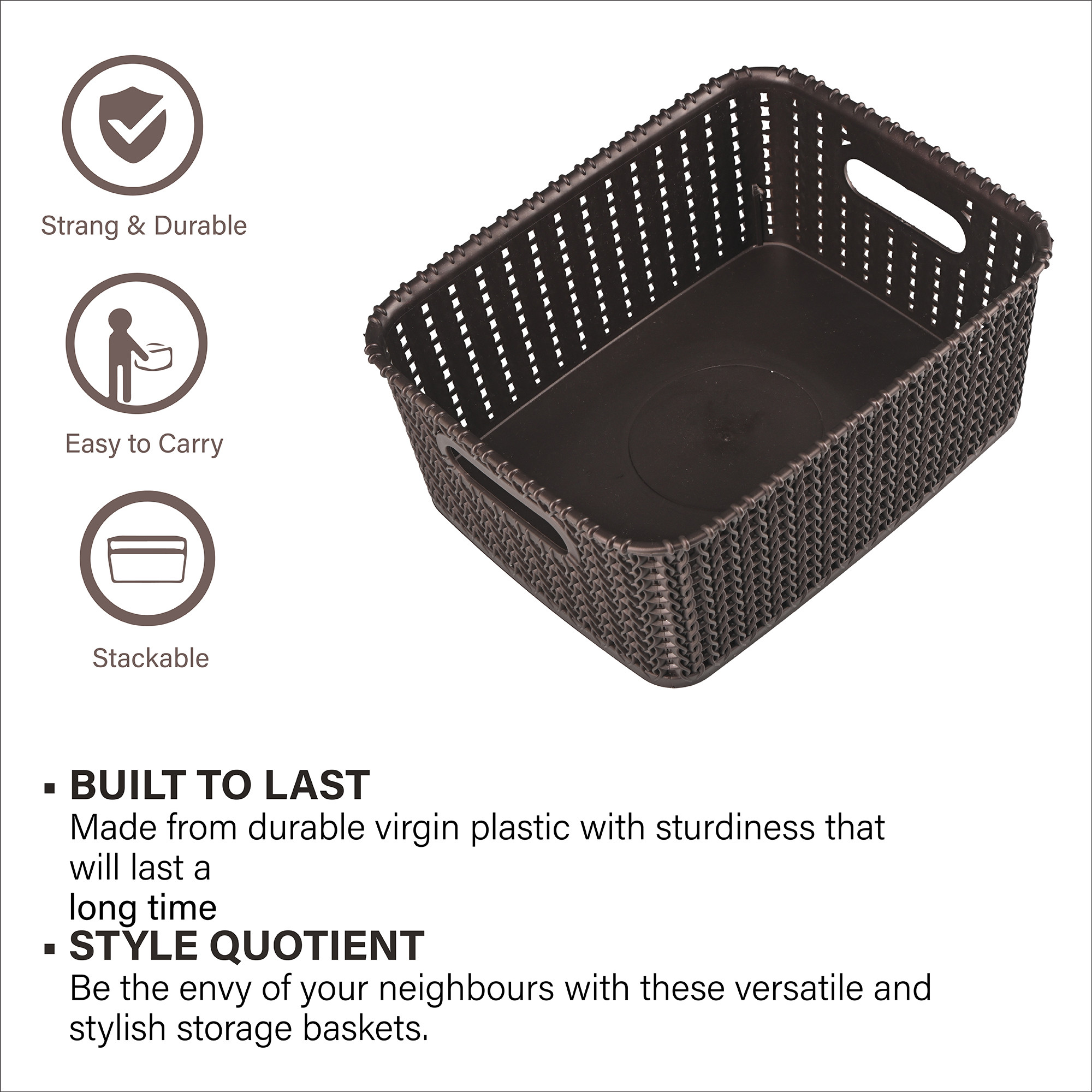 Kuber Industries  Multi-Purpose 6 LTR Plastic Basket for Storage M20  Spacious Pooja Item Holder  Fruit Tokari  Aesthetic Home Organizers for Kitchen  Bedroom  Dark Brown
