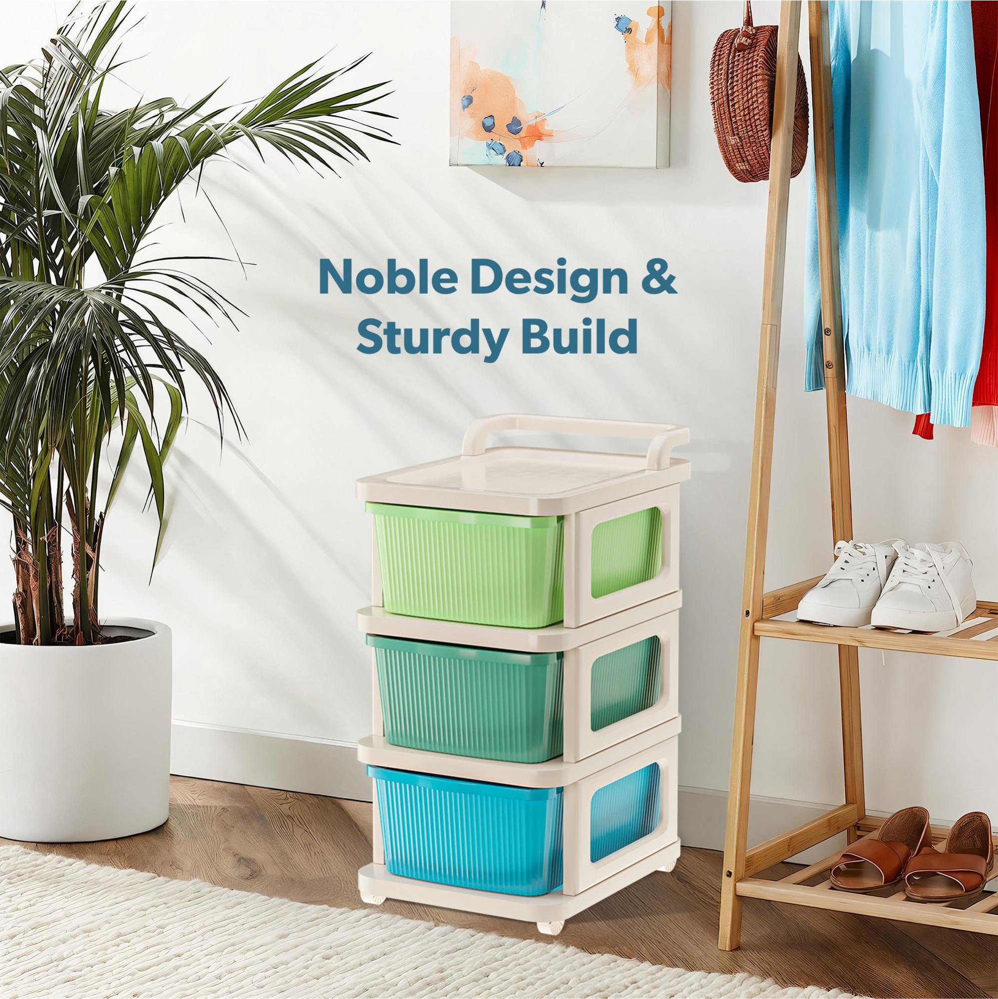 Kuber Industries  Multicolor Heavy Duty Plastic Storage Drawer with Wheels  Modular Cabinet for Bedroom Office Home  Chest of Drawers Organiser for Cosmetics Kitchen items Toys Storage