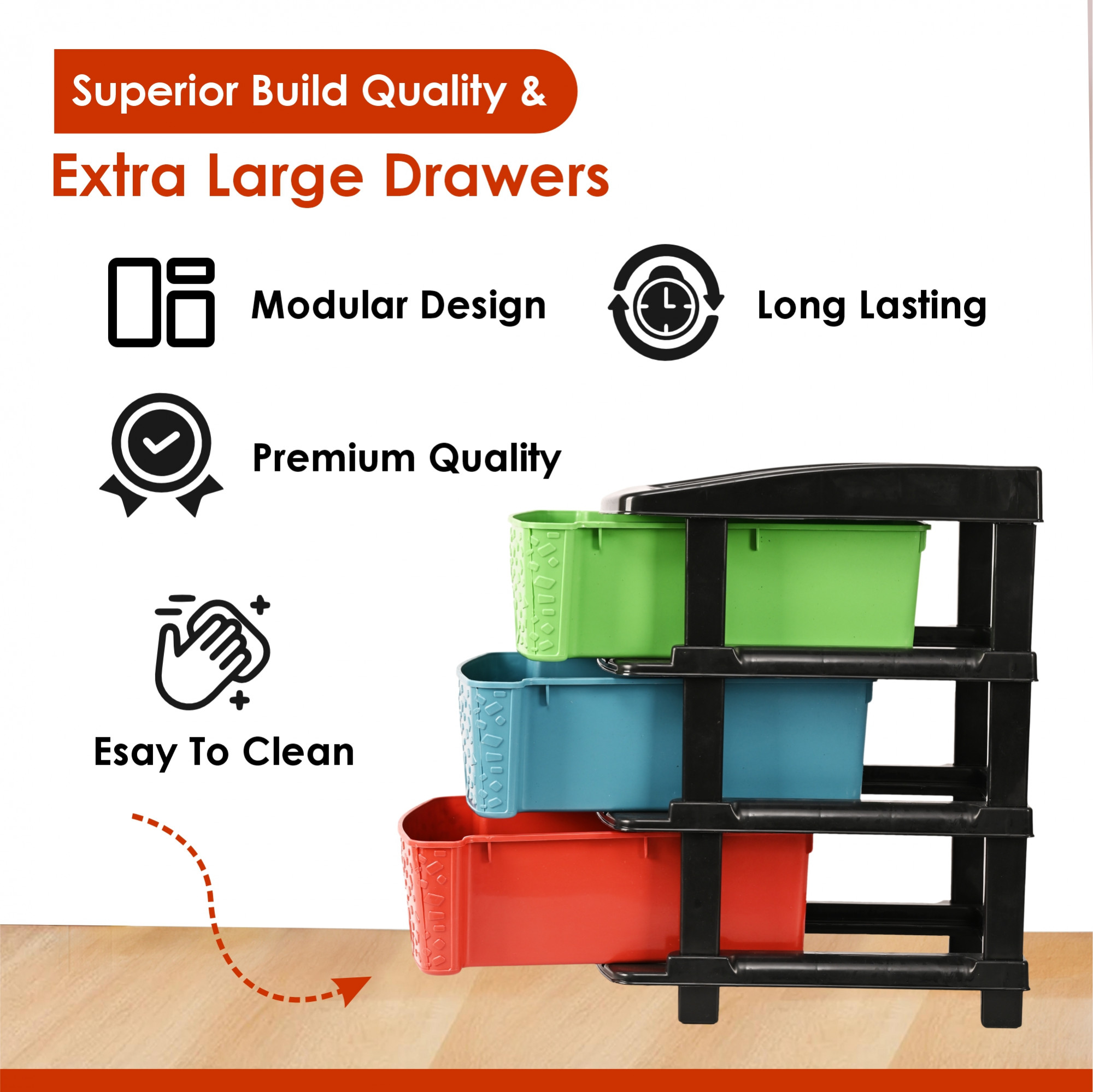 Kuber Industries  Multipurpose Plastic Drawers Storage Organizer  CabinetsStorage Rack for Kitchen  Space-Saving Kids Toy  Bedroom Shelf for HomeOffice  Multicolor