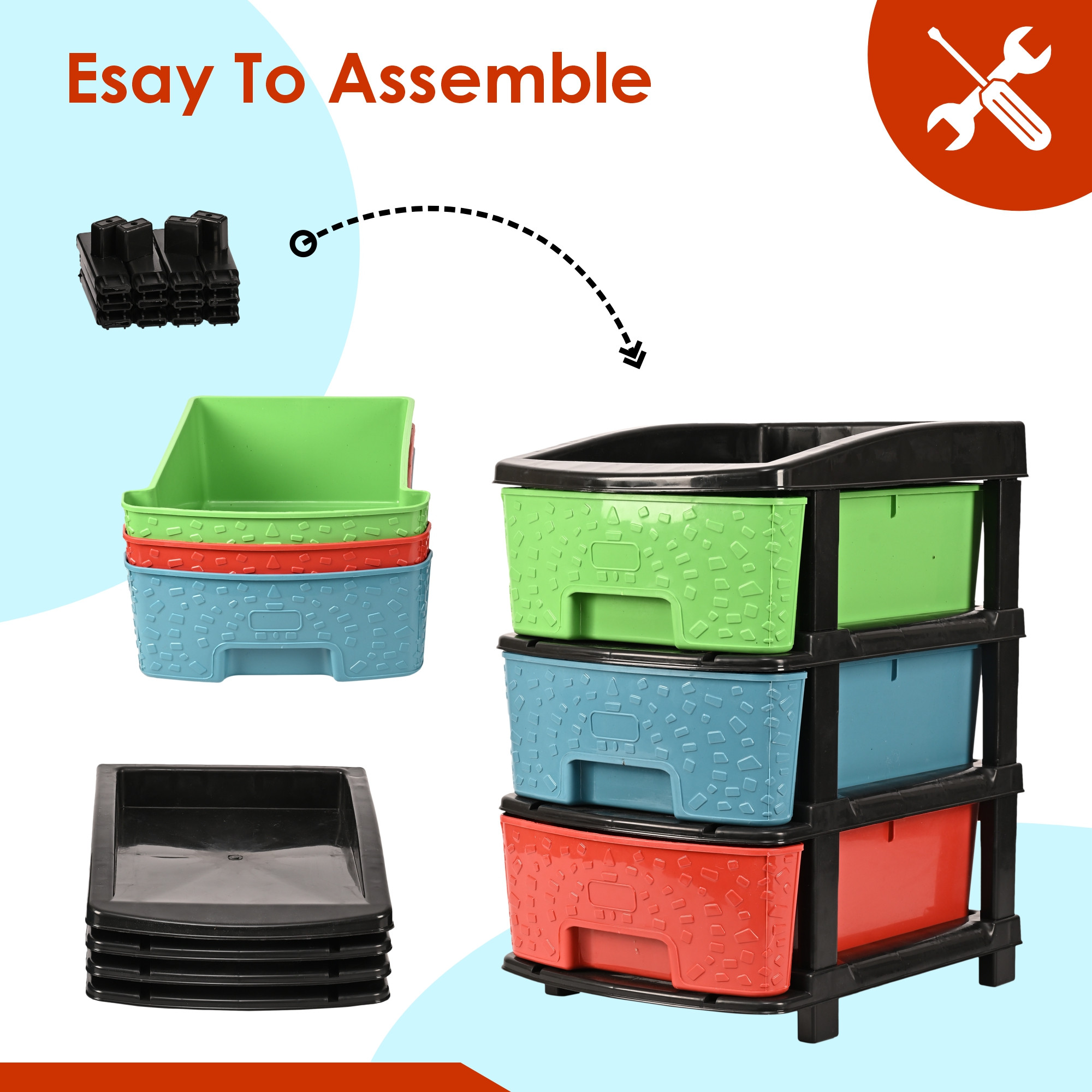 Kuber Industries  Multipurpose Plastic Drawers Storage Organizer  CabinetsStorage Rack for Kitchen  Space-Saving Kids Toy  Bedroom Shelf for HomeOffice  Multicolor