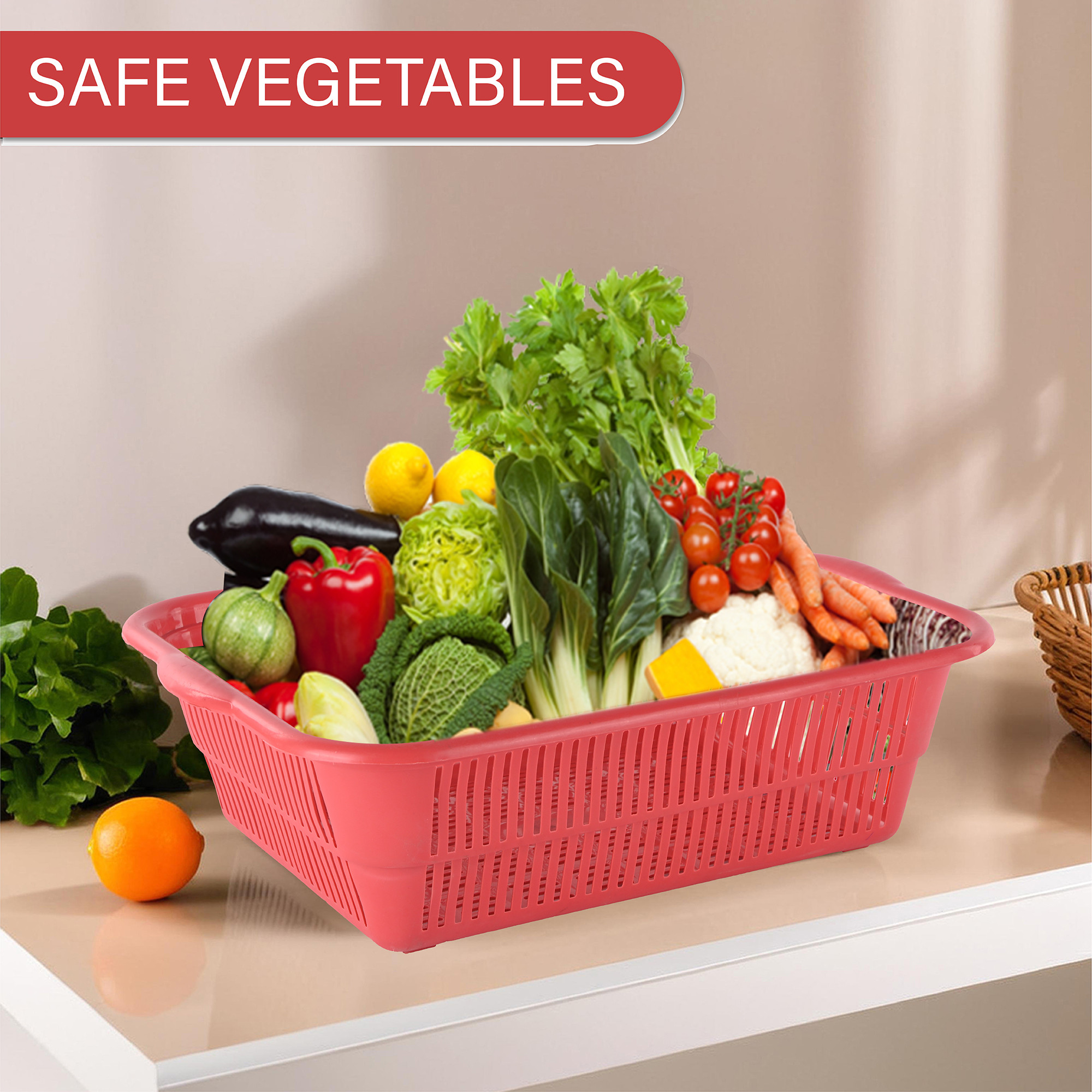 Kuber Industries  Multipurpose Plastic Storage Baskets for Organizing Home  Office  Clothes Makeup  Stationery Storage BoxTray- Ideal for Kitchen Bathroom and Room  Plain Red