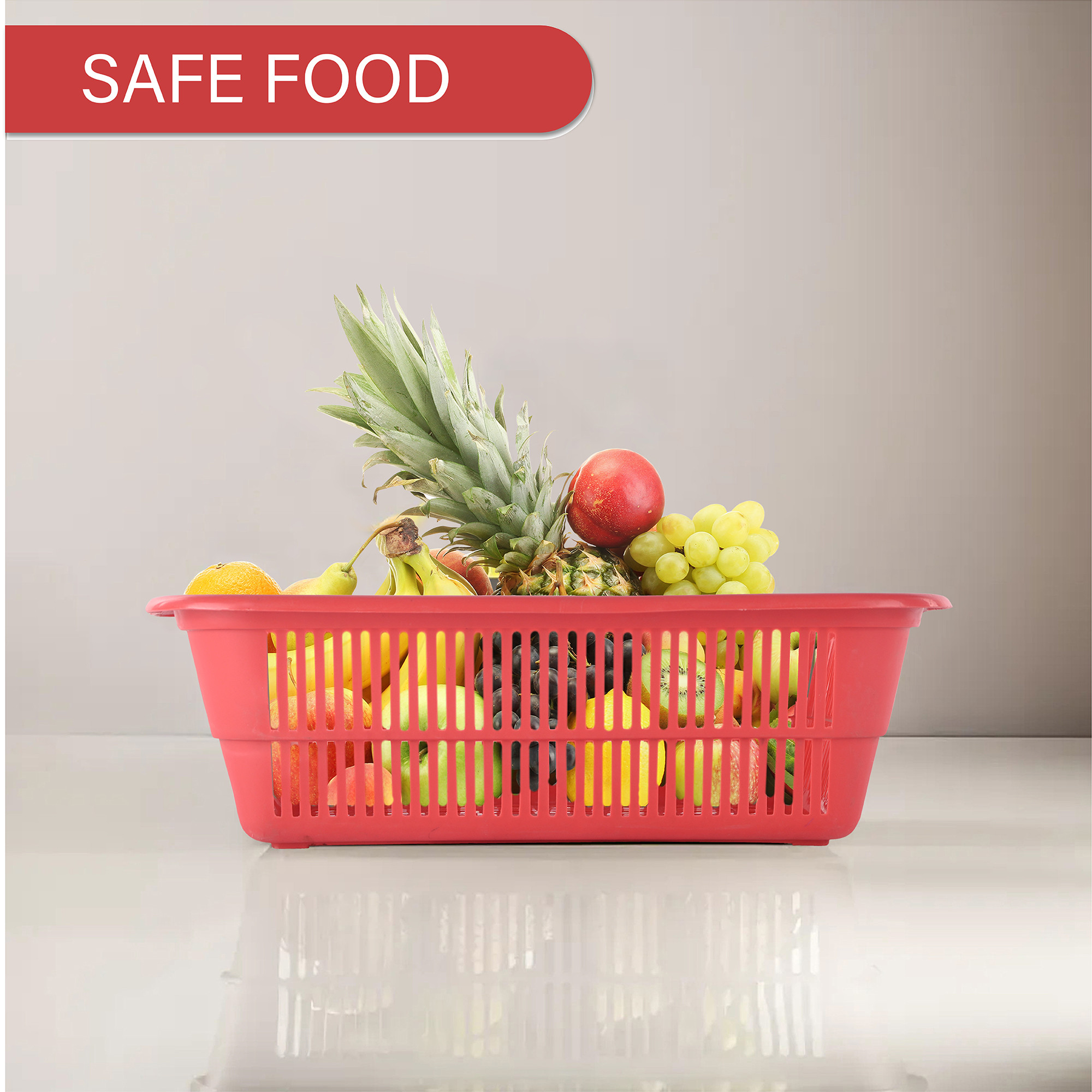 Kuber Industries  Multipurpose Plastic Storage Baskets for Organizing Home  Office  Clothes Makeup  Stationery Storage BoxTray- Ideal for Kitchen Bathroom and Room  Plain Red