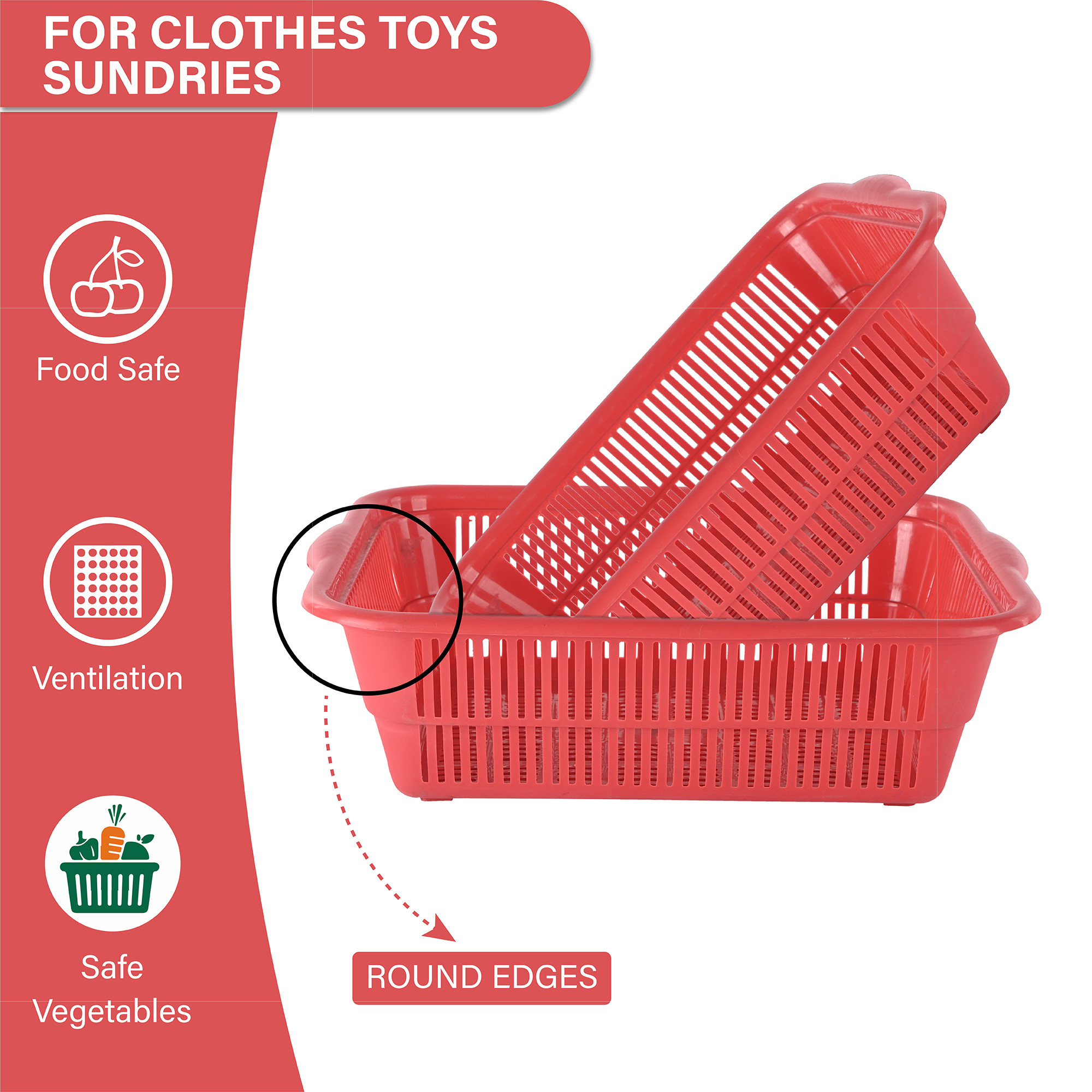 Kuber Industries  Multipurpose Plastic Storage Baskets for Organizing Home  Office  Clothes Makeup  Stationery Storage BoxTray- Ideal for Kitchen Bathroom and Room  Plain Red