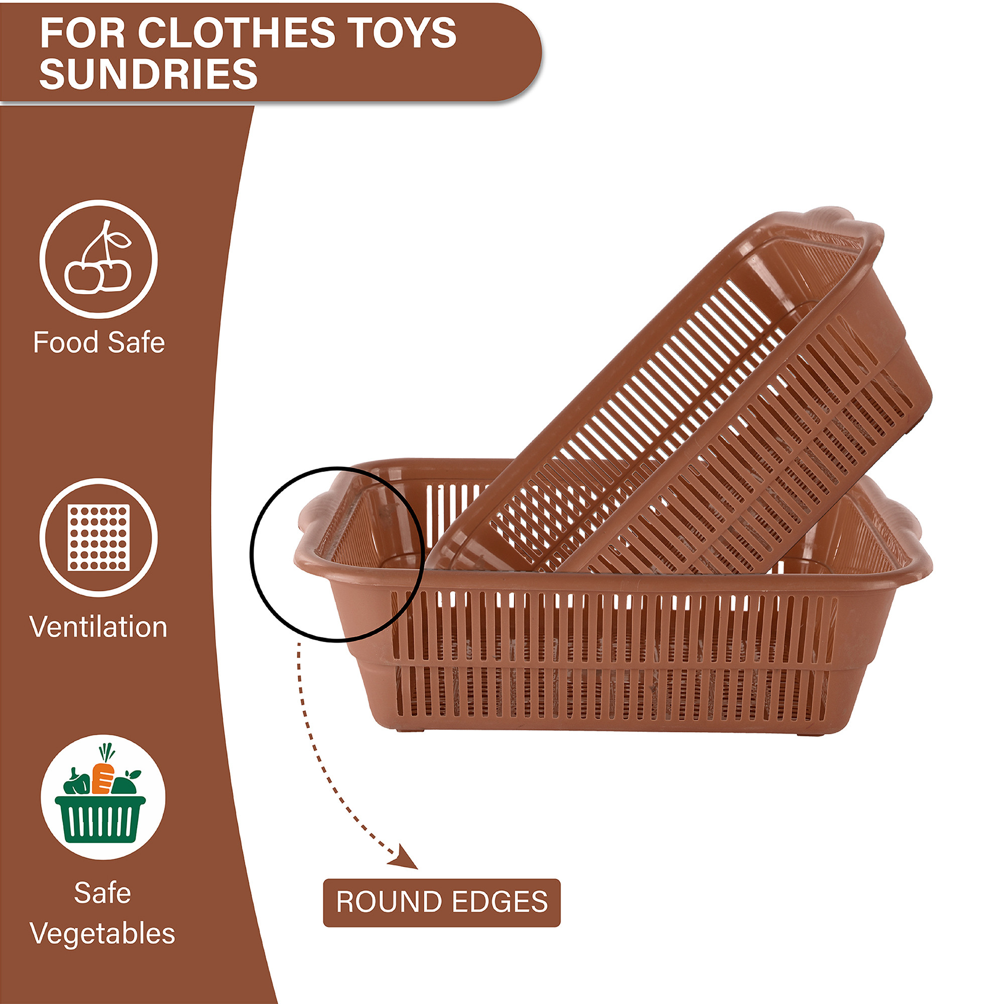 Kuber Industries  Multipurpose Plastic Storage Baskets for Organizing Home  Office  Clothes Makeup  Stationery Storage BoxTray- Ideal for Kitchen Bathroom and Room  Plain Brown