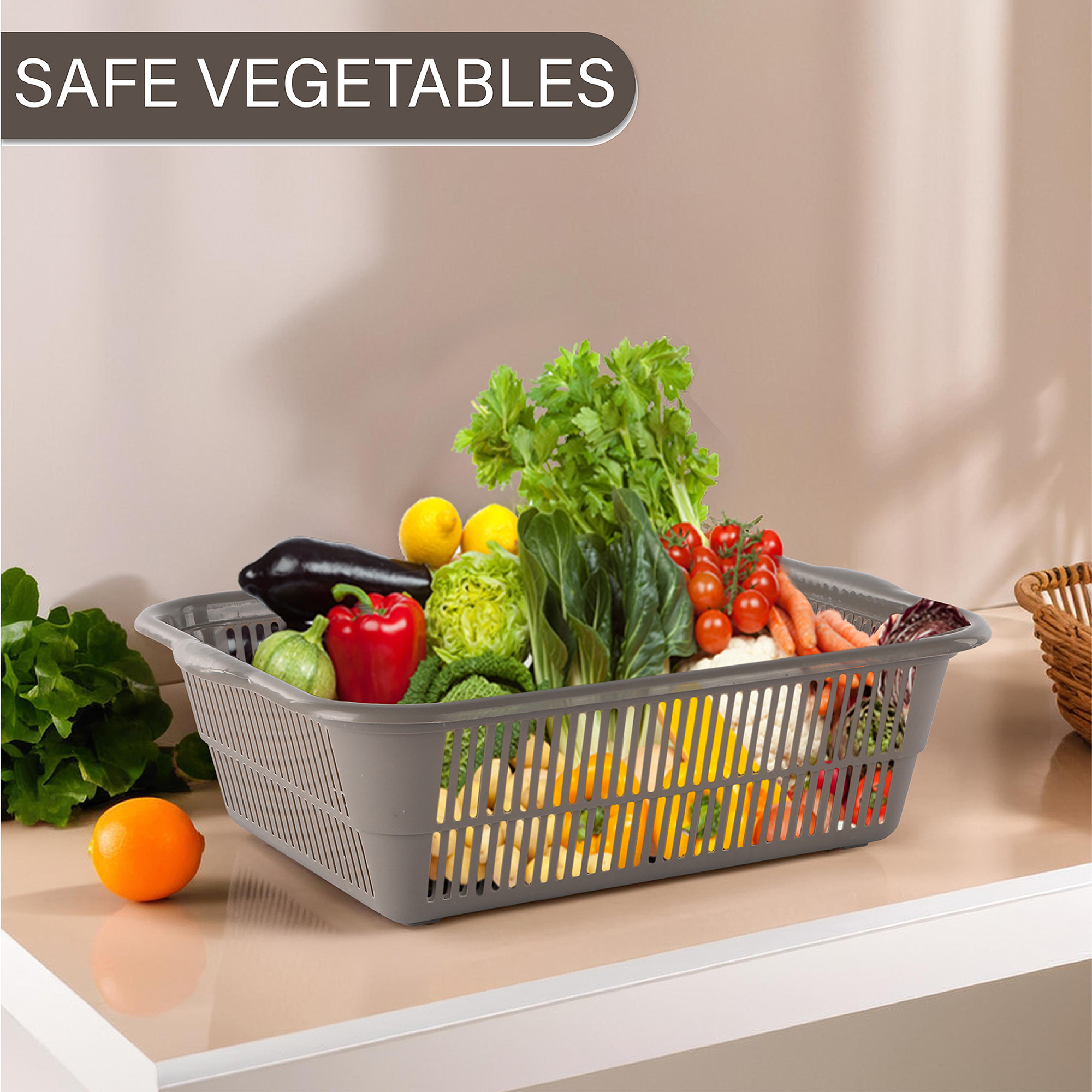 Kuber Industries  Multipurpose Plastic Storage Baskets for Organizing Home  Office  Clothes Makeup  Stationery Storage BoxTray- Ideal for Kitchen Bathroom and Room  Plain Beige