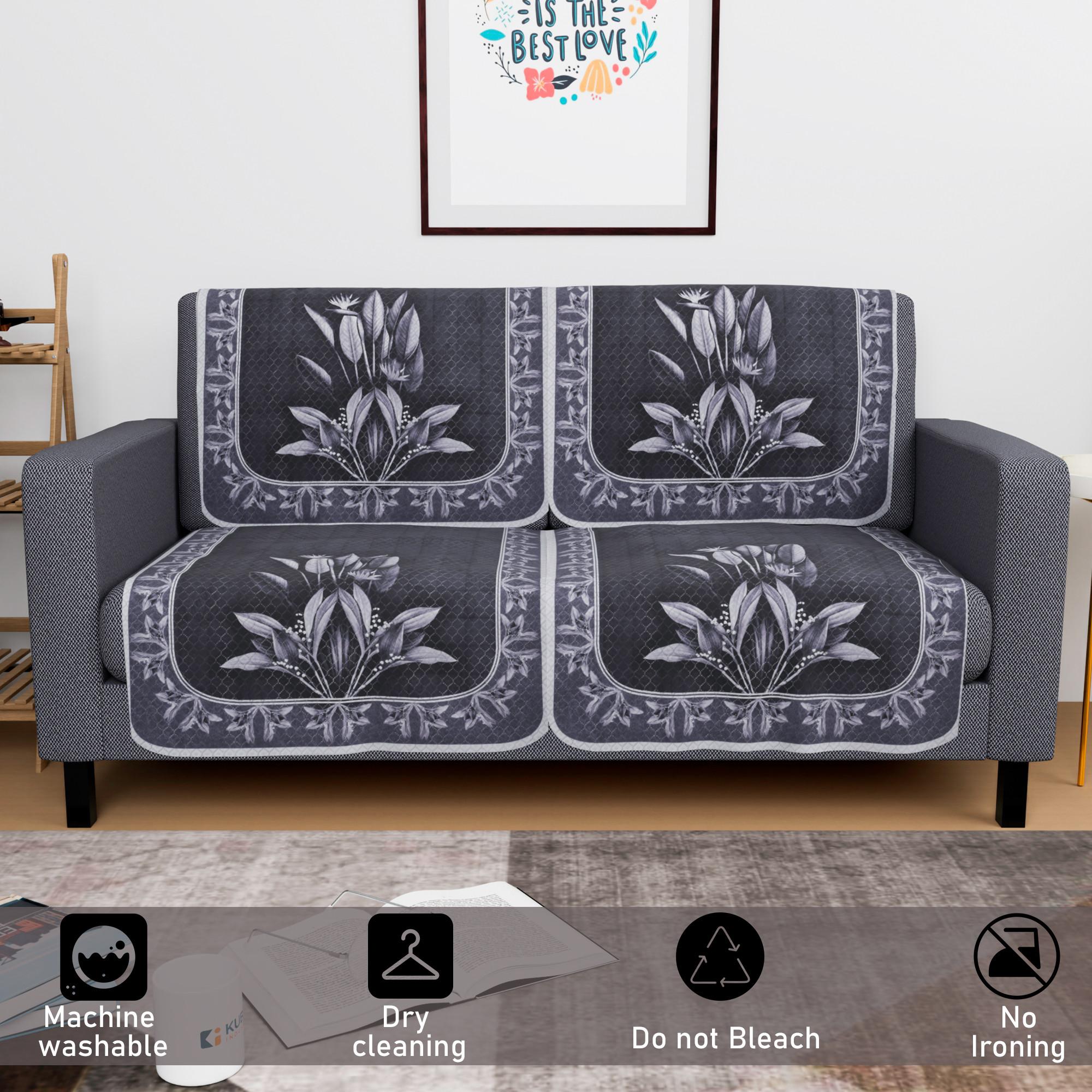Kuber Industries  Net Durable  Sofa Covers for Living Room  Easy Machine Washable Sofe ke cover for Protection  Comfort for Home  Leaf - Dark Grey  Lilac