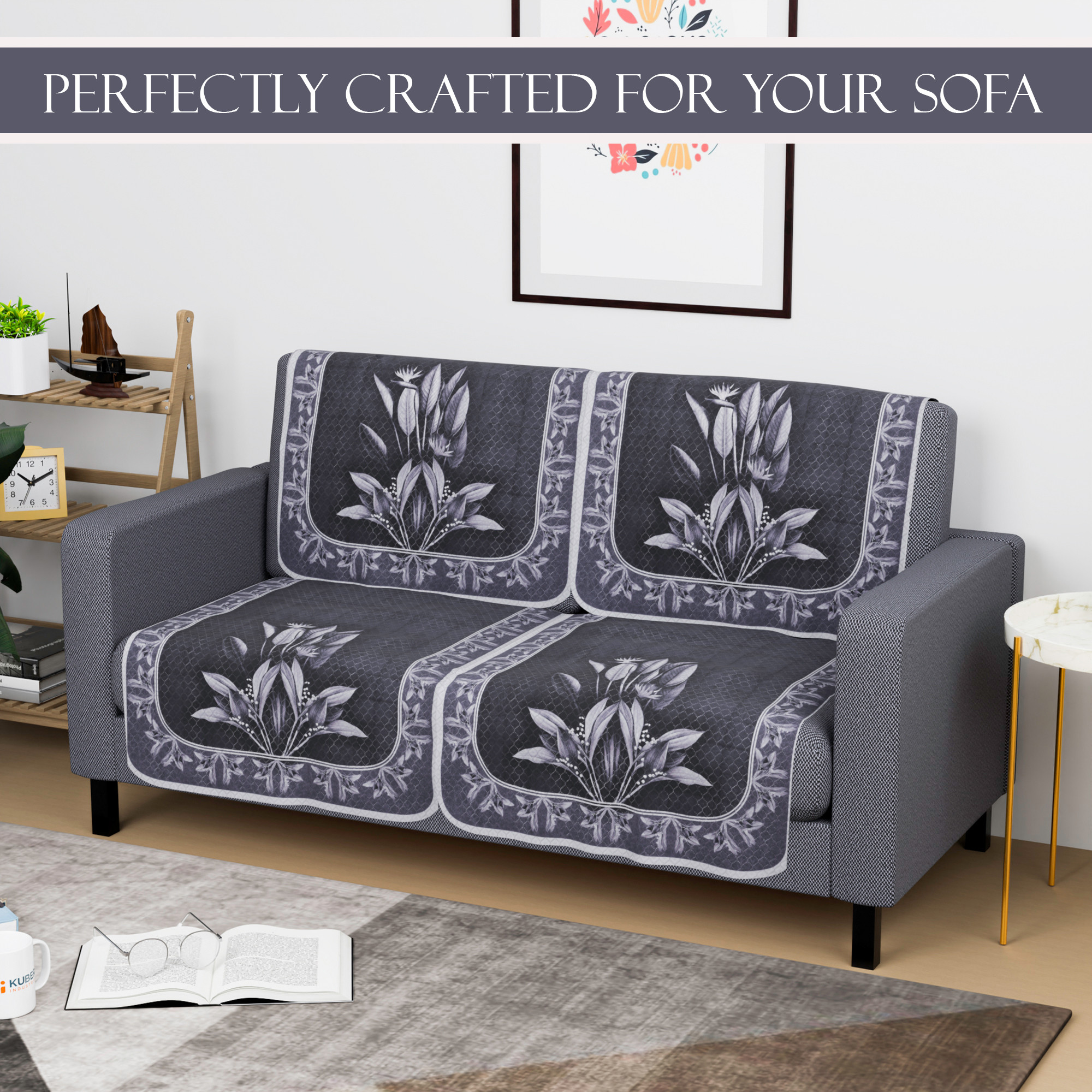Kuber Industries  Net Durable  Sofa Covers for Living Room  Easy Machine Washable Sofe ke cover for Protection  Comfort for Home  Leaf - Dark Grey  Lilac