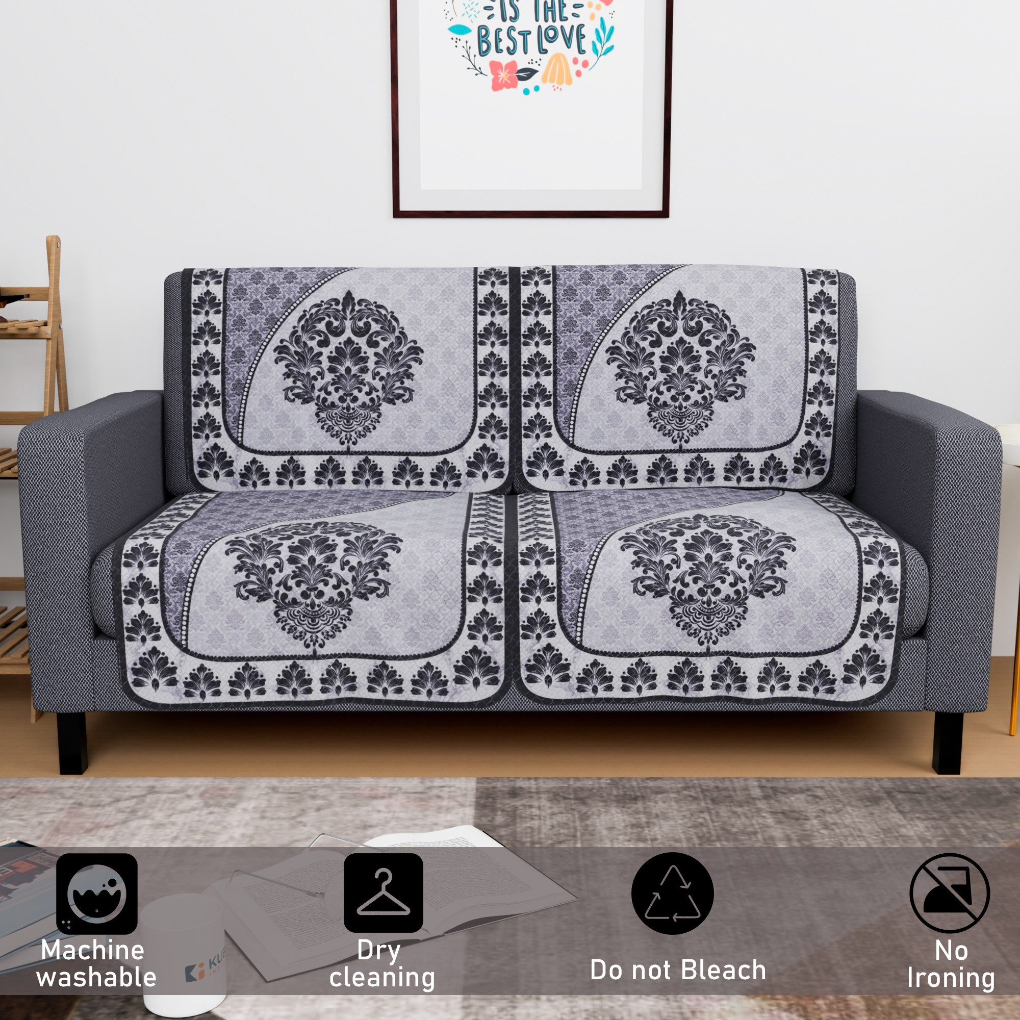 Kuber Industries  Net Durable  Sofa Covers for Living Room  Easy Machine Washable Sofe ke cover for Protection  Comfort for Home  Floral Print - Black  Grey