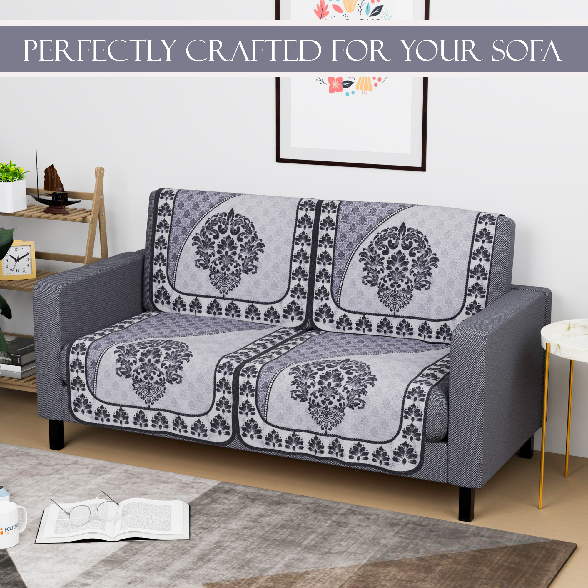Kuber Industries  Net Durable  Sofa Covers for Living Room  Easy Machine Washable Sofe ke cover for Protection  Comfort for Home  Floral Print - Black  Grey