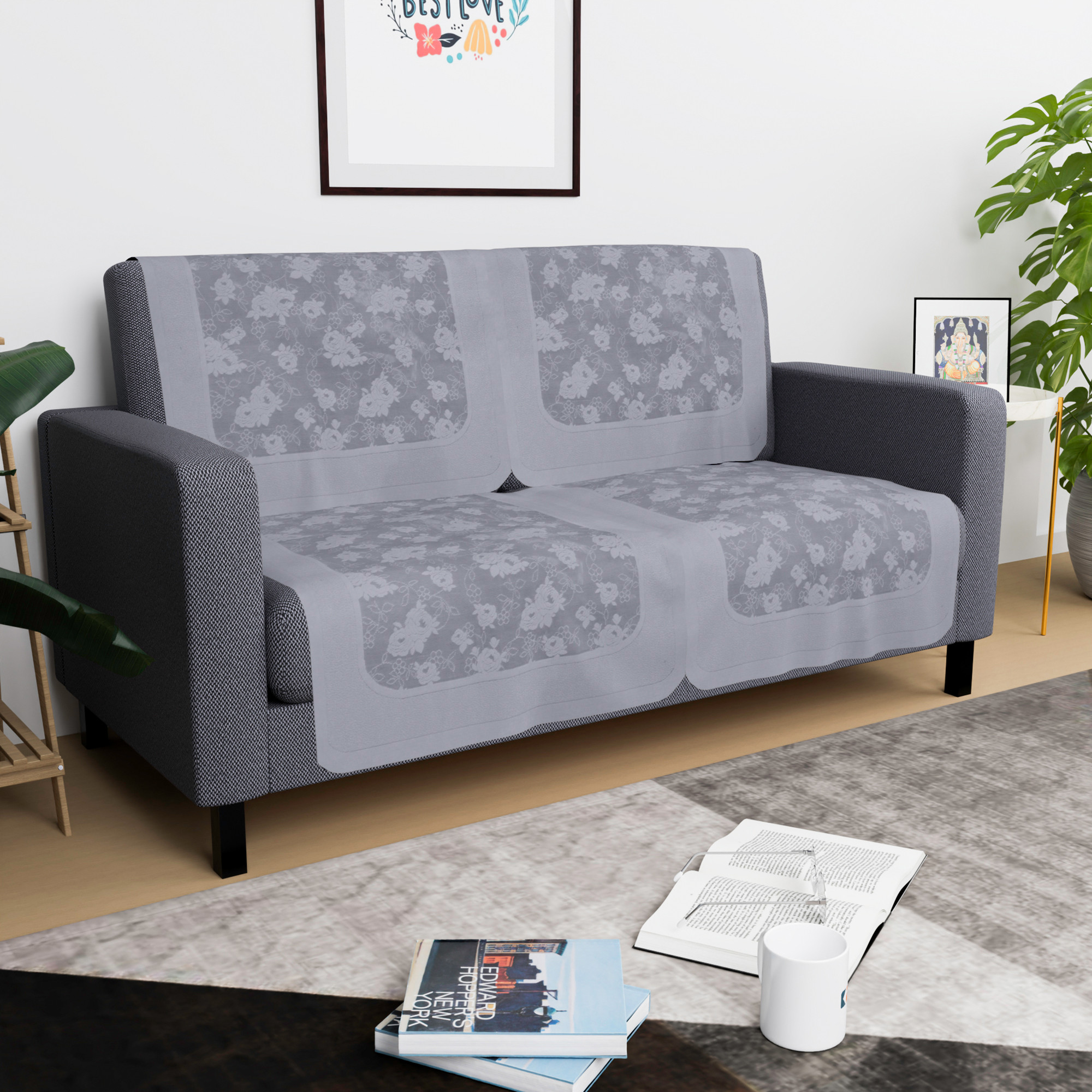 Kuber Industries  Net Durable  Sofa Covers for Living Room  Easy Machine Washable Sofe ke cover for Protection  Comfort for Home  Self Net Hawaii - Grey