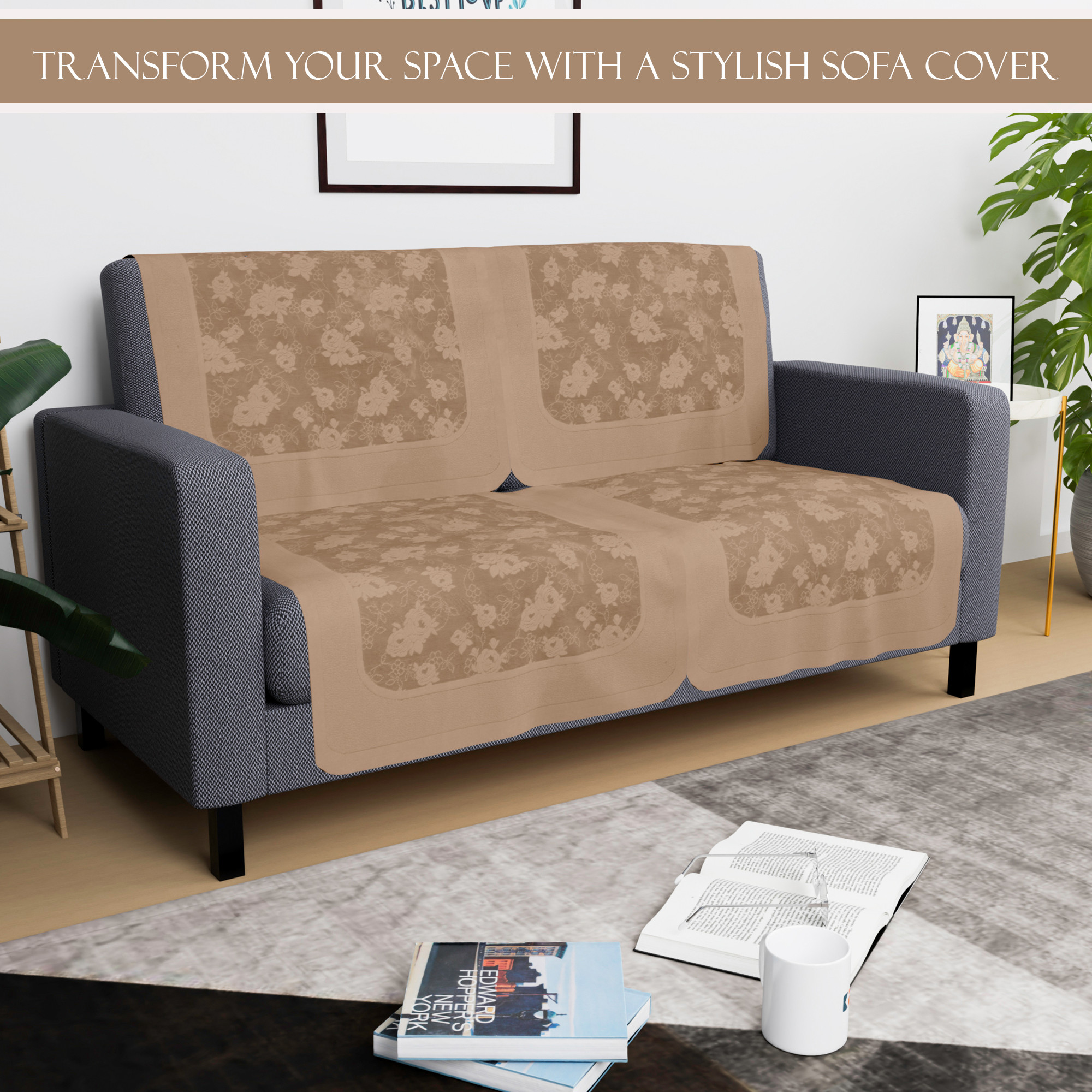 Kuber Industries  Net Durable  Sofa Covers for Living Room  Easy Machine Washable Sofe ke cover for Protection  Comfort for Home  Self Net Hawaii - Camel Brown