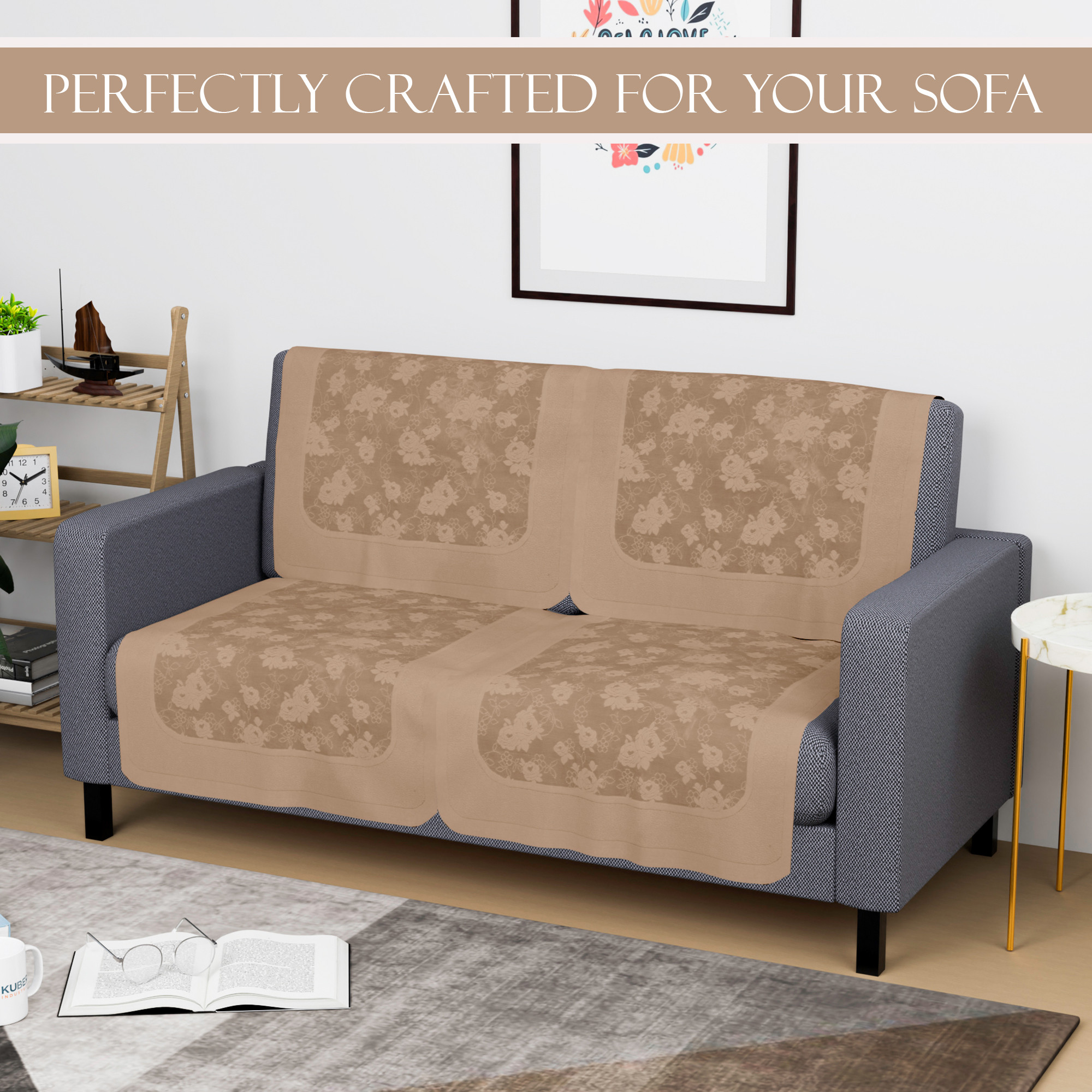 Kuber Industries  Net Durable  Sofa Covers for Living Room  Easy Machine Washable Sofe ke cover for Protection  Comfort for Home  Self Net Hawaii - Camel Brown