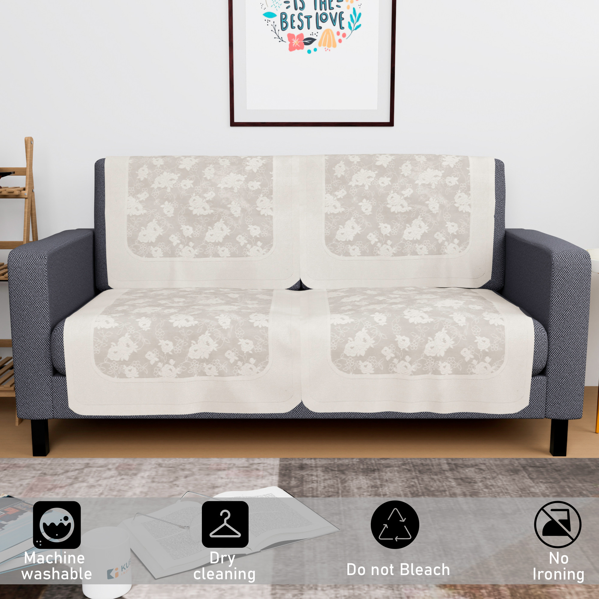 Kuber Industries  Net Durable  Sofa Covers for Living Room  Easy Machine Washable Sofe ke cover for Protection  Comfort for Home  Self Net Hawaii - Light Cream