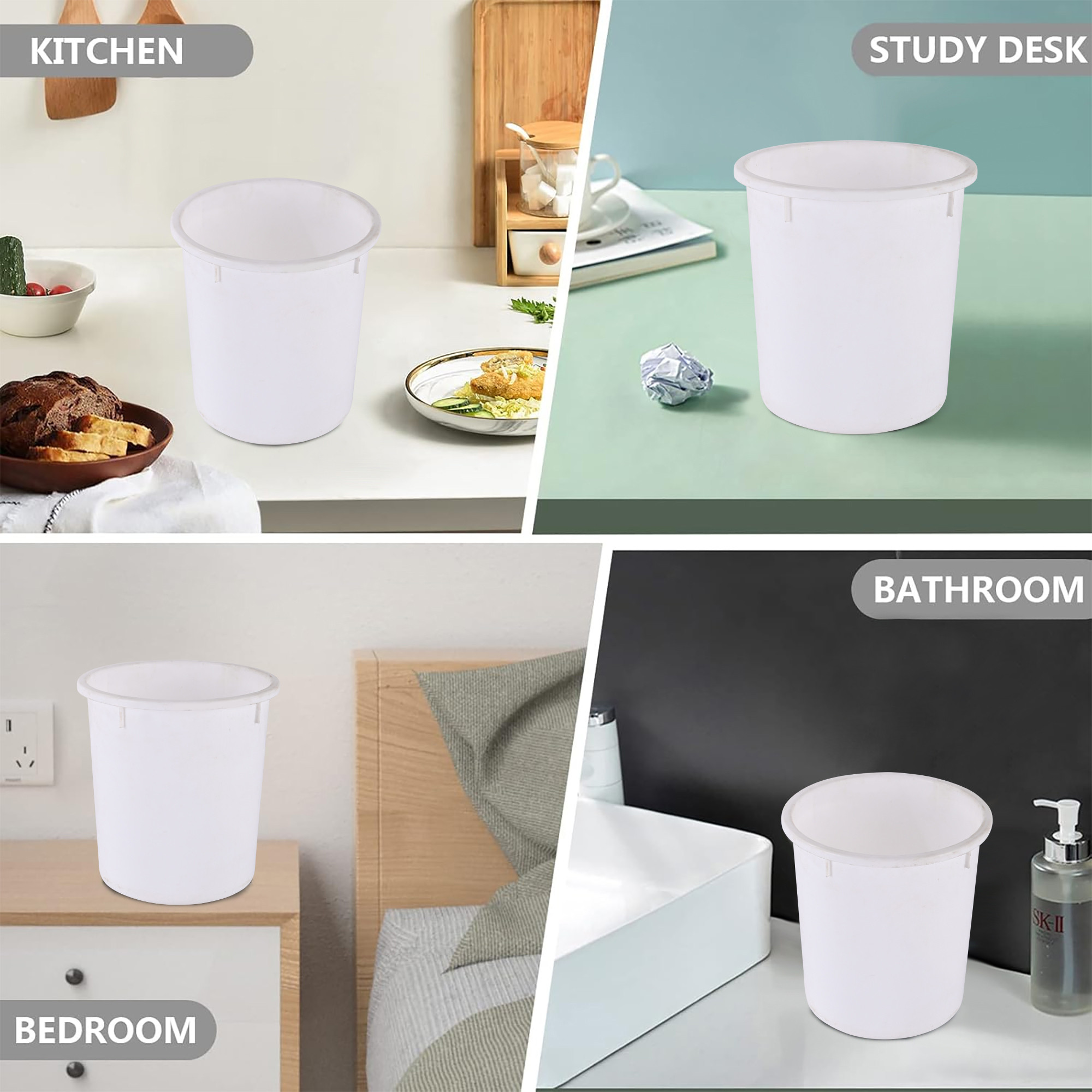 Kuber Industries  Open-Top 5 Liters Dustbin for Bedroom Bathroom  Kitchen  Durable  Portable Garbage Bin for Daily Household Use  Dustbin for Office Spaces  White