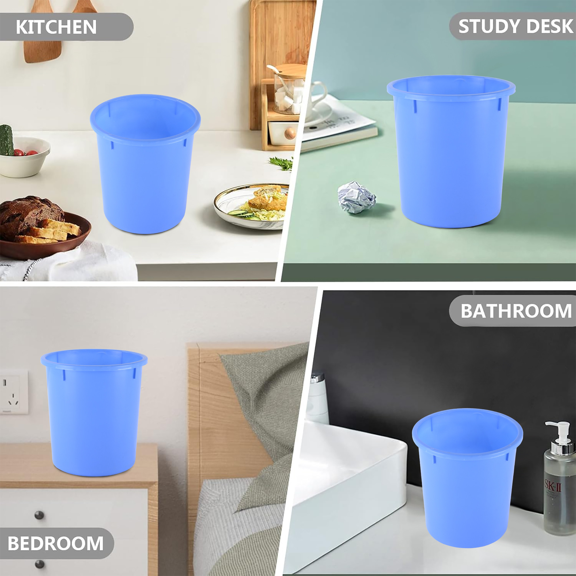 Kuber Industries  Open-Top 5 Liters Dustbin for Bedroom Bathroom  Kitchen  Durable  Portable Garbage Bin for Daily Household Use  Dustbin for Office Spaces  Blue