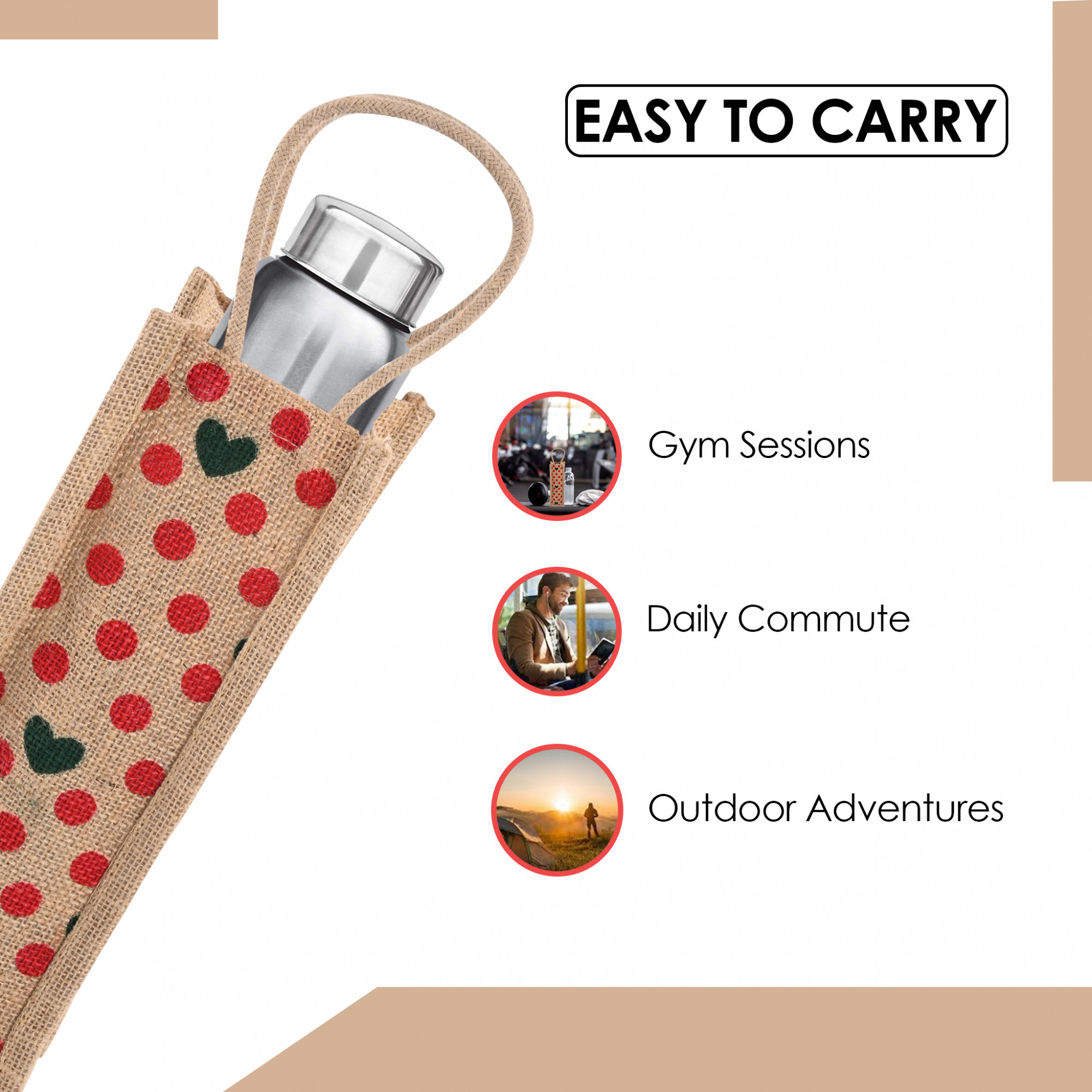 Kuber Industries  Pack of 2  Jute Bottle Bag  Bottle Carry Bags  1 LTR  Reusable Bottle Bag with Handle  Office Bottle Bag  Wine Bottle Bag  Travel Bottle Bag  Small Dot-Print  Red