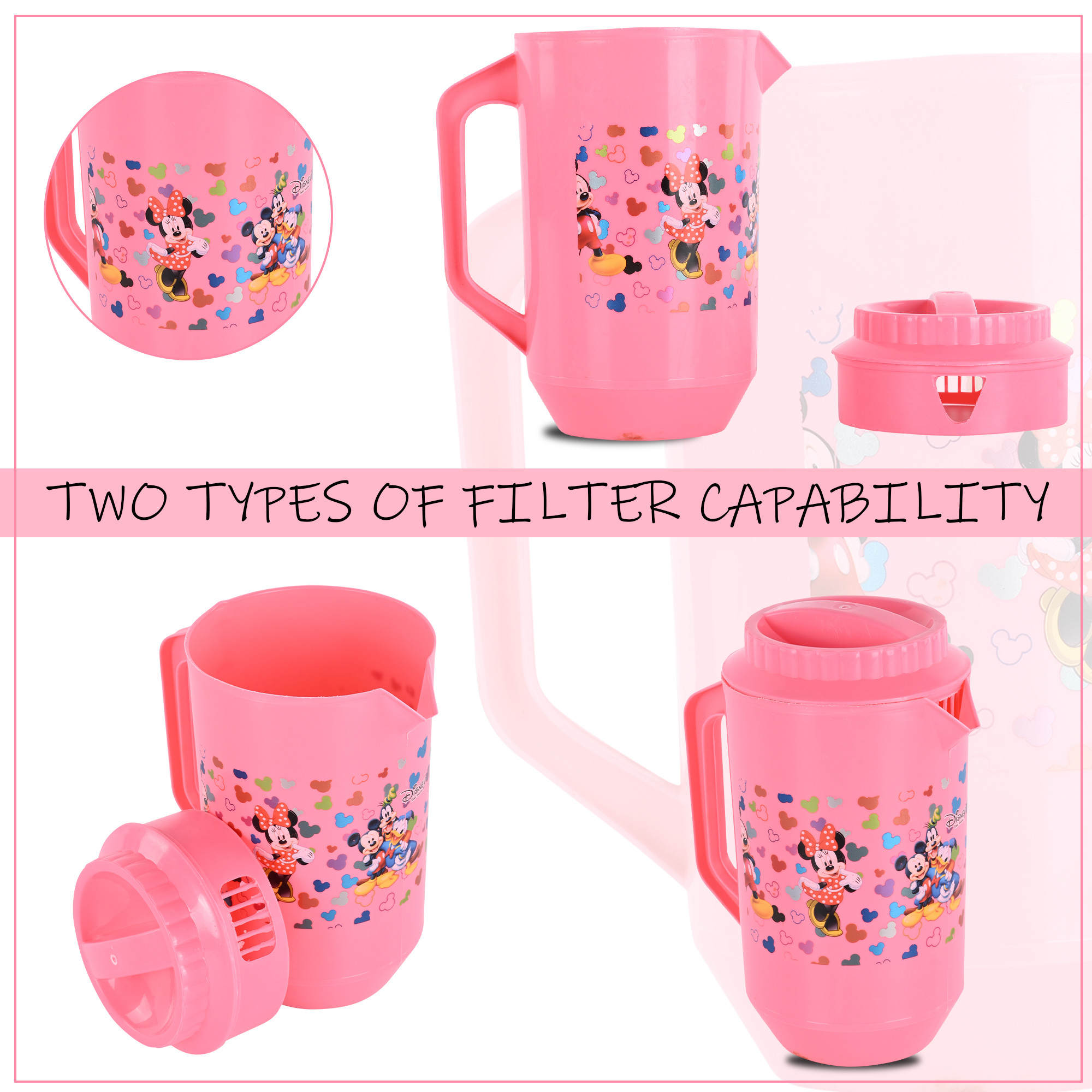 Kuber Industries  Pack of 2  Water Jug  2 LTR  Plastic Jug for Water  Disney Team  Water Dispenser  Juice Jug for Dining Table  Water Jug for Hotels  Restaurants  BPA-Free  Pink