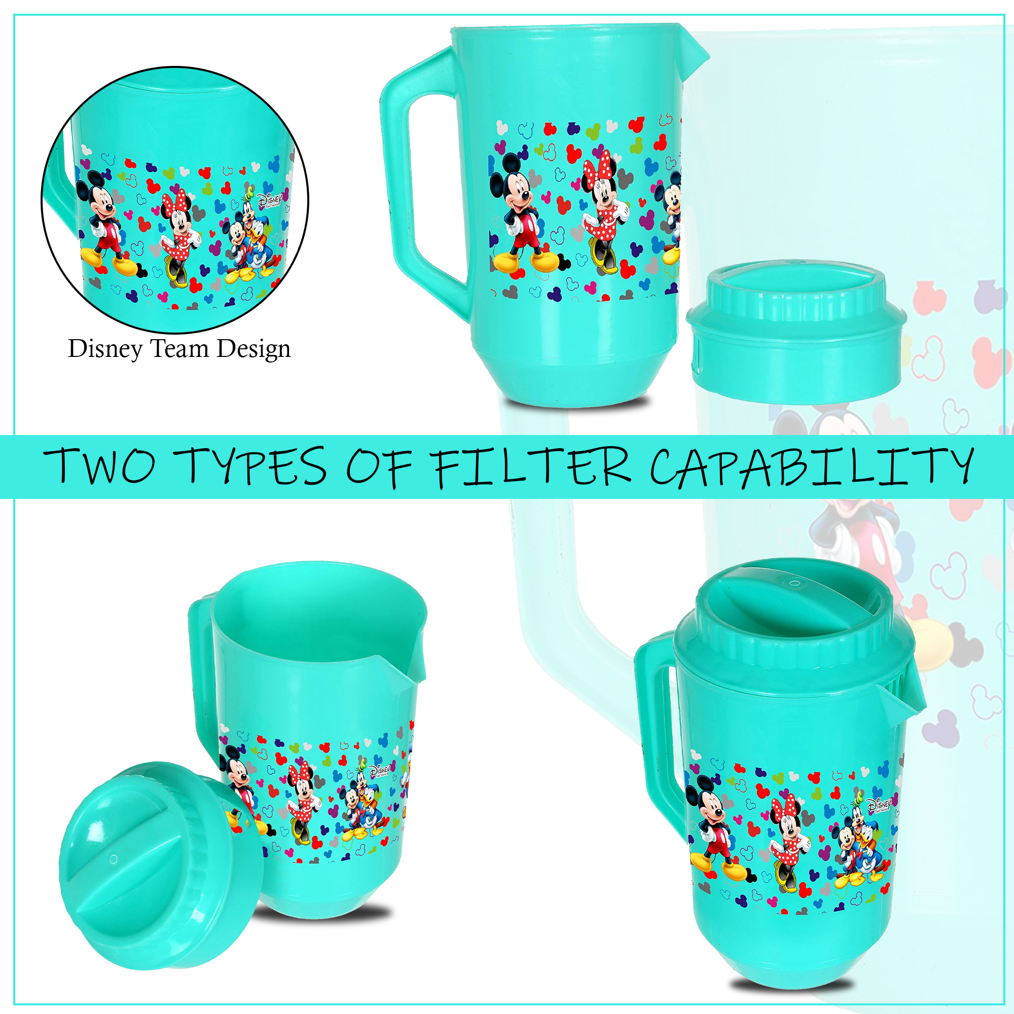 Kuber Industries  Pack of 2  Water Jug  2 LTR  Plastic Jug for Water  Disney Team  Water Dispenser  Juice Jug for Dining Table  Water Jug for Hotels  Restaurants  BPA-Free  Green