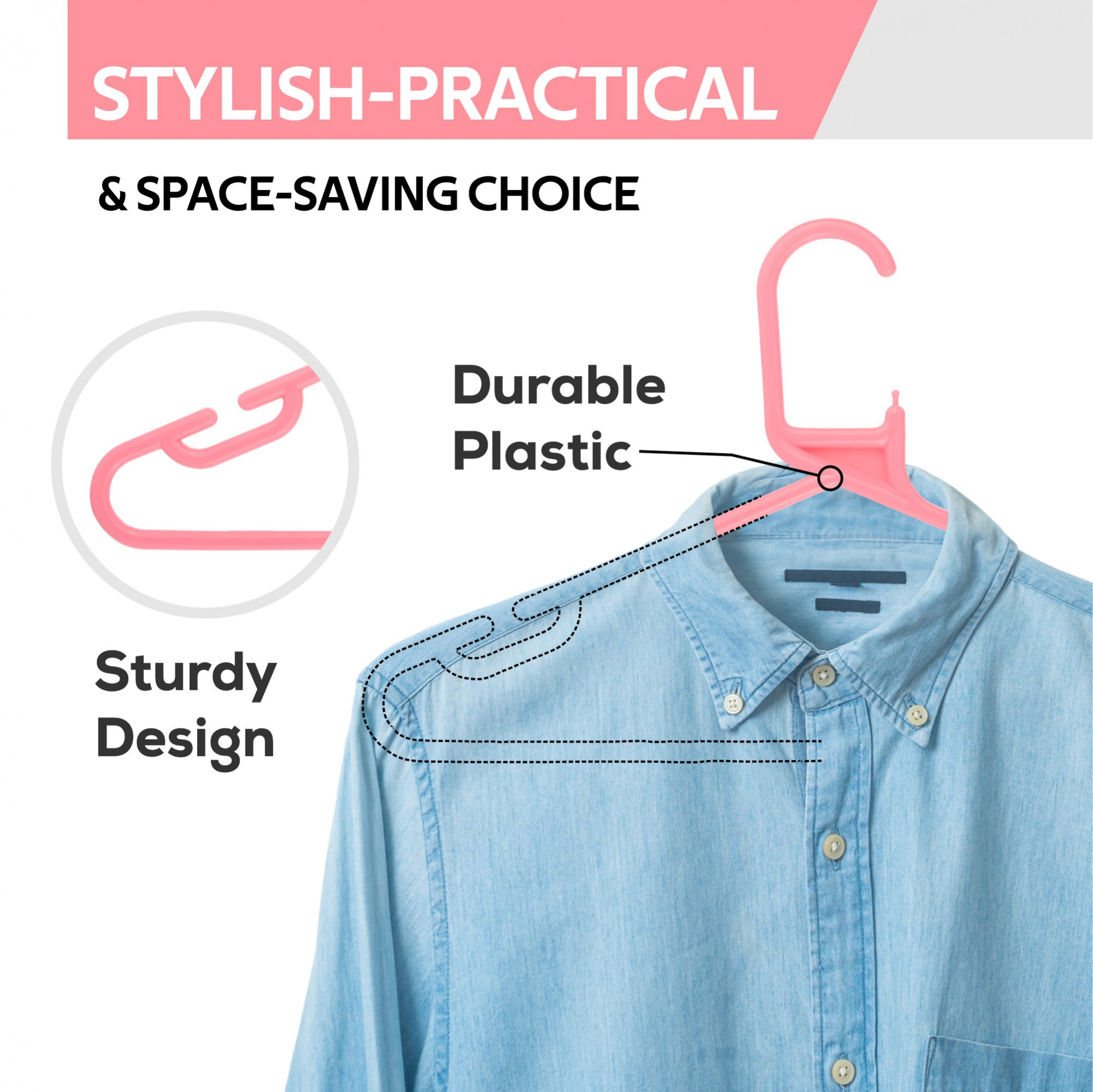 Kuber Industries  Pack of 6  Hangers  Multi-Purpose Hangers for Trouser Skirts Coat Dresses  Ties  Plastic Clothes Almirah Hangers for Wardrobe Cabinets Closet  European Style  Pink