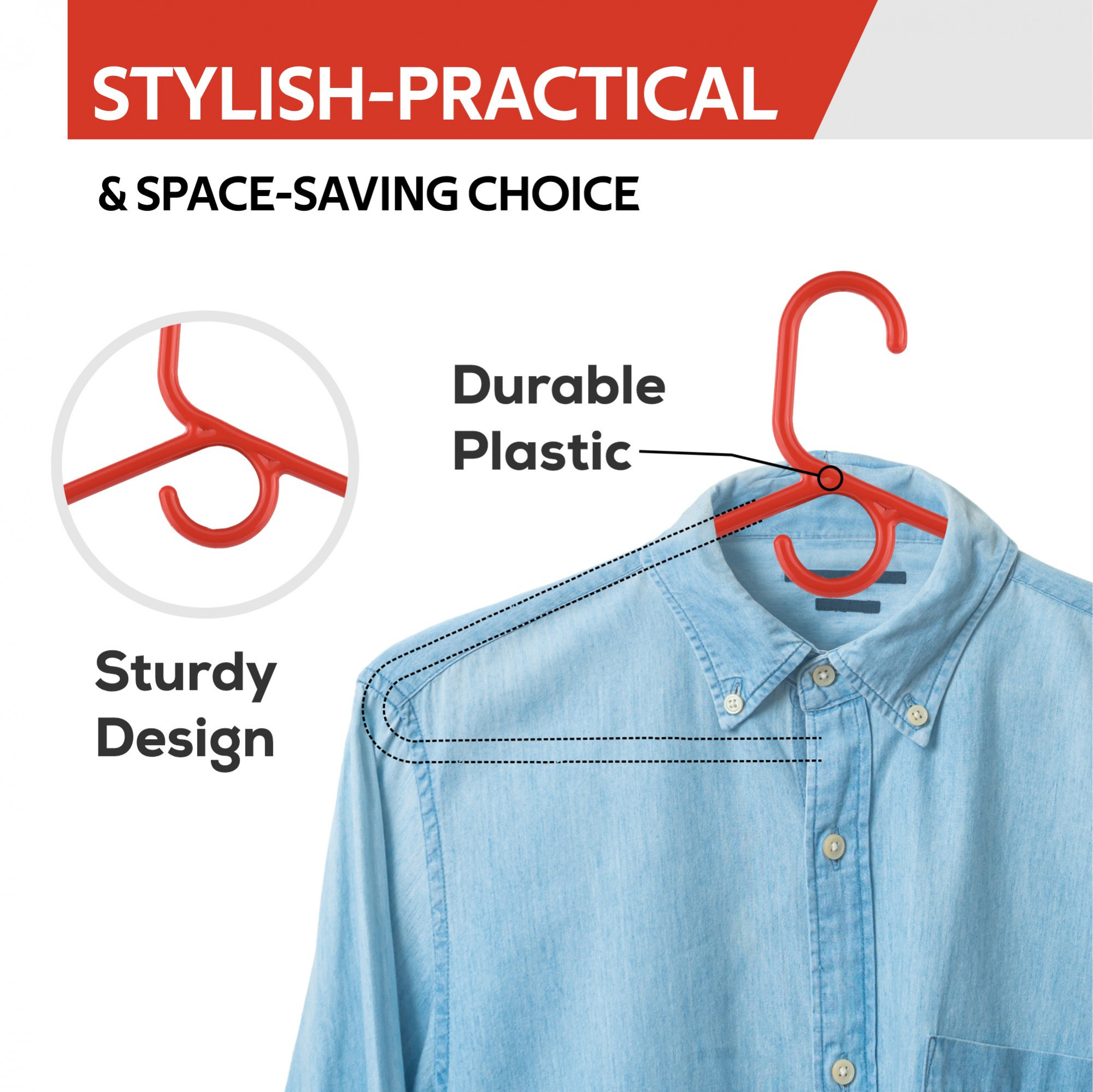 Kuber Industries  Pack of 6  Hangers  Multi-Purpose Hangers for Trouser Skirts Coat Dresses  Ties  Plastic Clothes Almirah Hangers for Wardrobe Cabinets Closet  American Style  Red