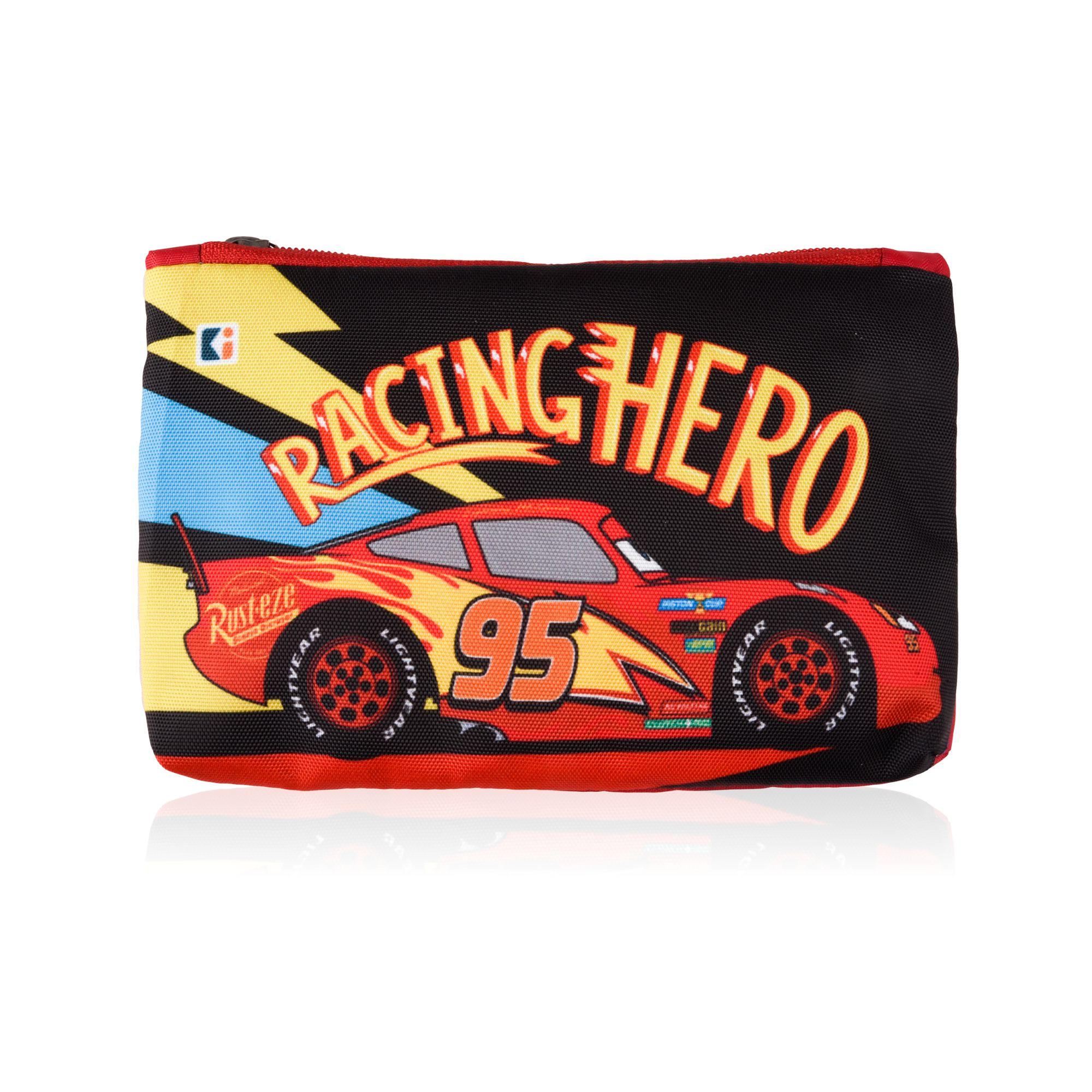 Kuber Industries  Pencil Pouch  Square Stationary Pouch  Pen-Pencil Box for Kids  School Geometry Pouch  Pencil Utility Bag  Zipper Pencil Organizer  Disney-Racing Car  Red