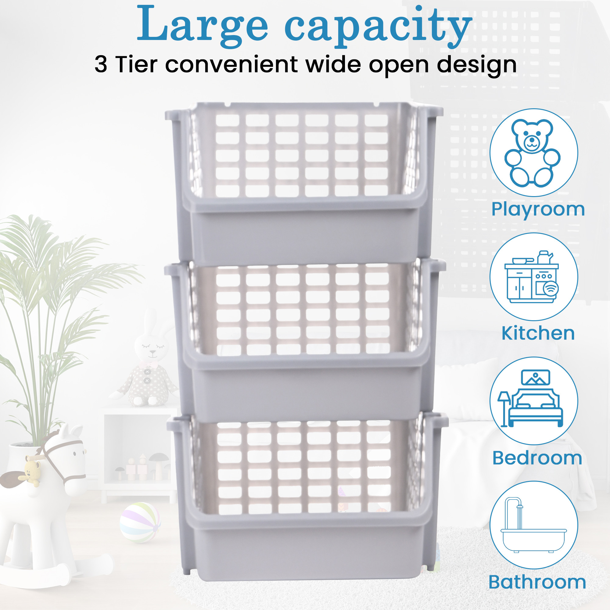 Kuber Industries  Plastic Bathroom Organiser Rack for Storage  Stackable Rack for Kitchen  Home  Office Stationery Organizer  Basket Shelf for Vegetable and Fruits  Light Grey