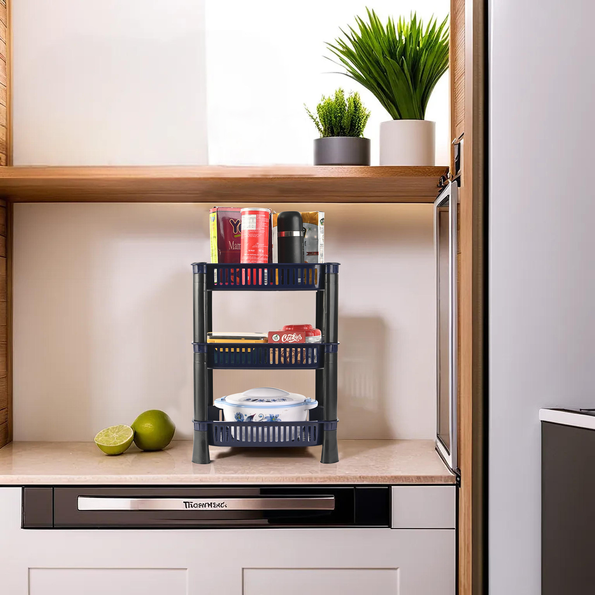 Kuber Industries  Plastic Fruits  Vegetable Rack for Kitchen  Stackable Grocery Organiser for Kitchen  Onion Potato Basket  Ideal for Spices Snacks  Pantry Items  Blue