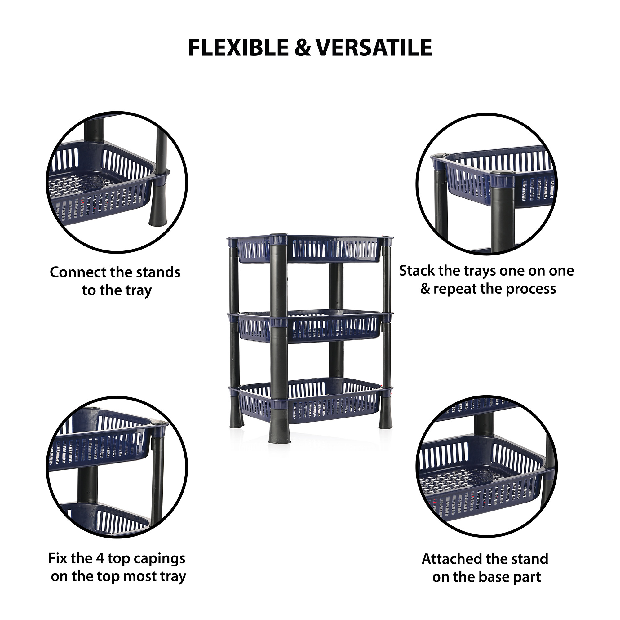 Kuber Industries  Plastic Fruits  Vegetable Rack for Kitchen  Stackable Grocery Organiser for Kitchen  Onion Potato Basket  Ideal for Spices Snacks  Pantry Items  Blue