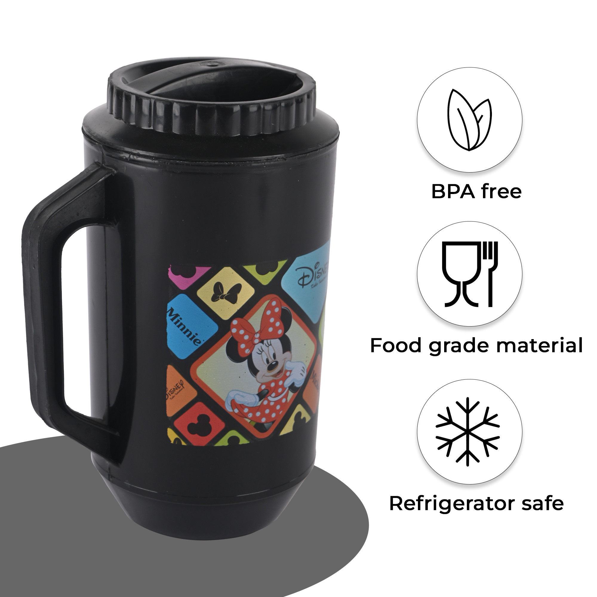 Kuber Industries  Plastic Jug for Kitchen  2 Ltr  Multipurpose Jug for Water Milk  Juice  Perfect for Daily Use in Kitchen Home Office  Events  Disney Check- Black