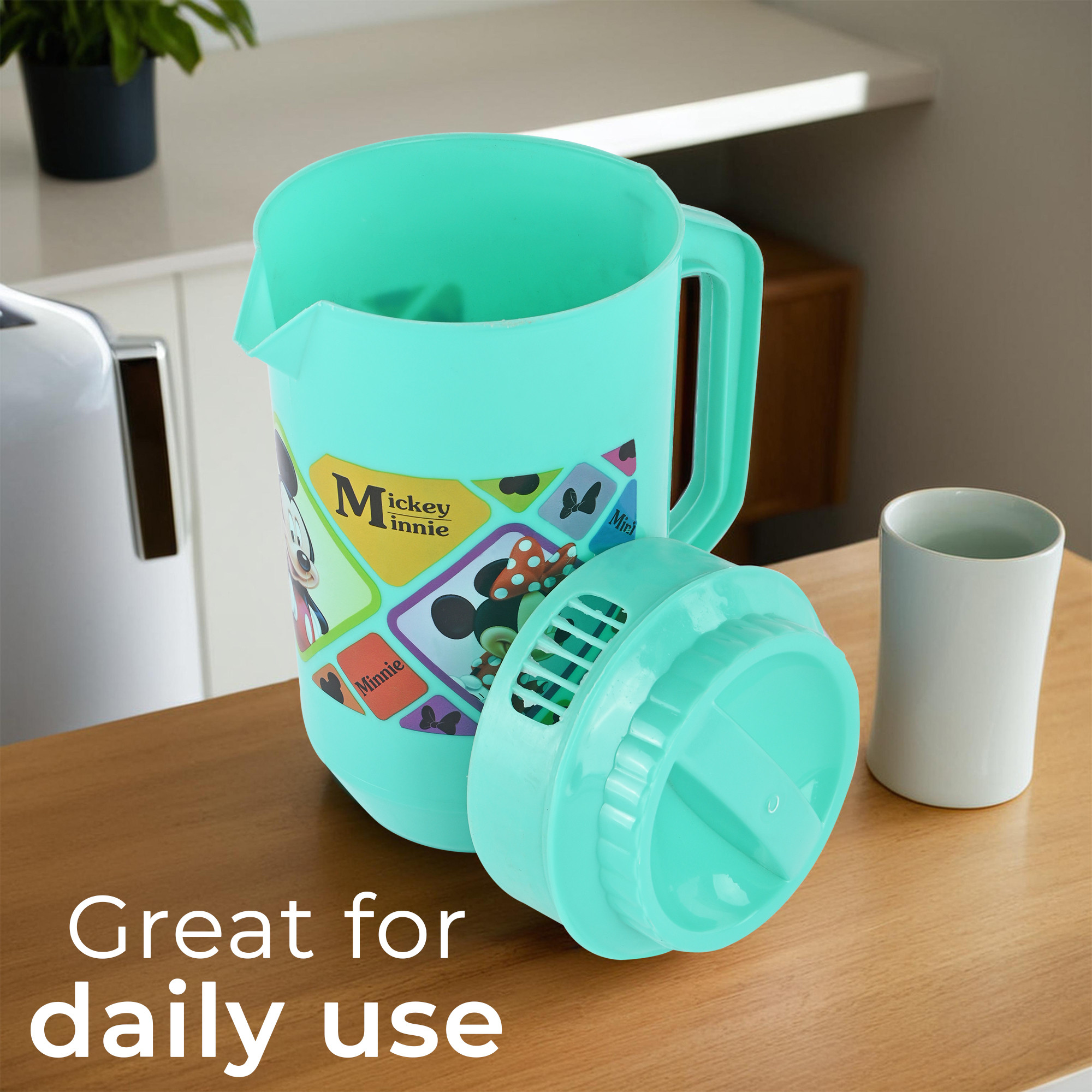Kuber Industries  Plastic Jug for Kitchen  2 Ltr  Multipurpose Jug for Water Milk  Juice  Perfect for Daily Use in Kitchen Home Office  Events  Disney Check- Green