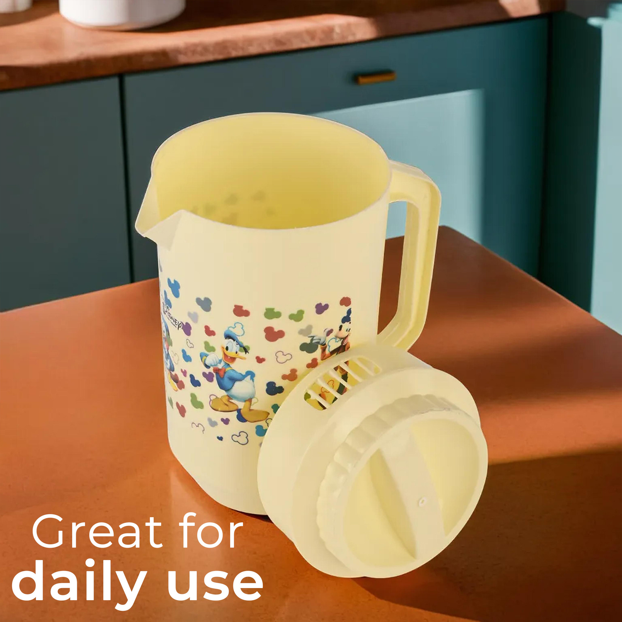 Kuber Industries  Plastic Jug for Kitchen  2 Ltr  Multipurpose Jug for Water Milk  Juice  Perfect for Daily Use in Kitchen Home Office  Events  Disney Team- Cream