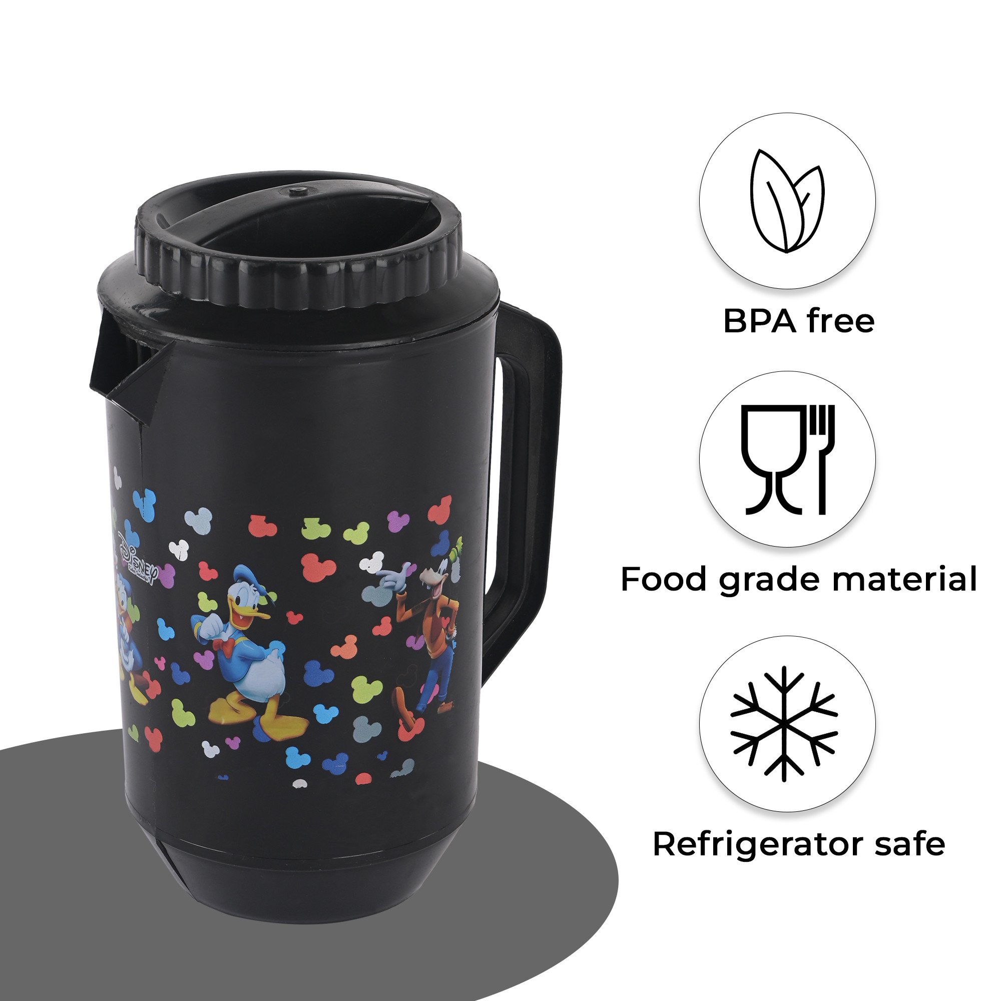 Kuber Industries  Plastic Jug for Kitchen  2 Ltr  Multipurpose Jug for Water Milk  Juice  Perfect for Daily Use in Kitchen Home Office  Events  Disney Team- Black