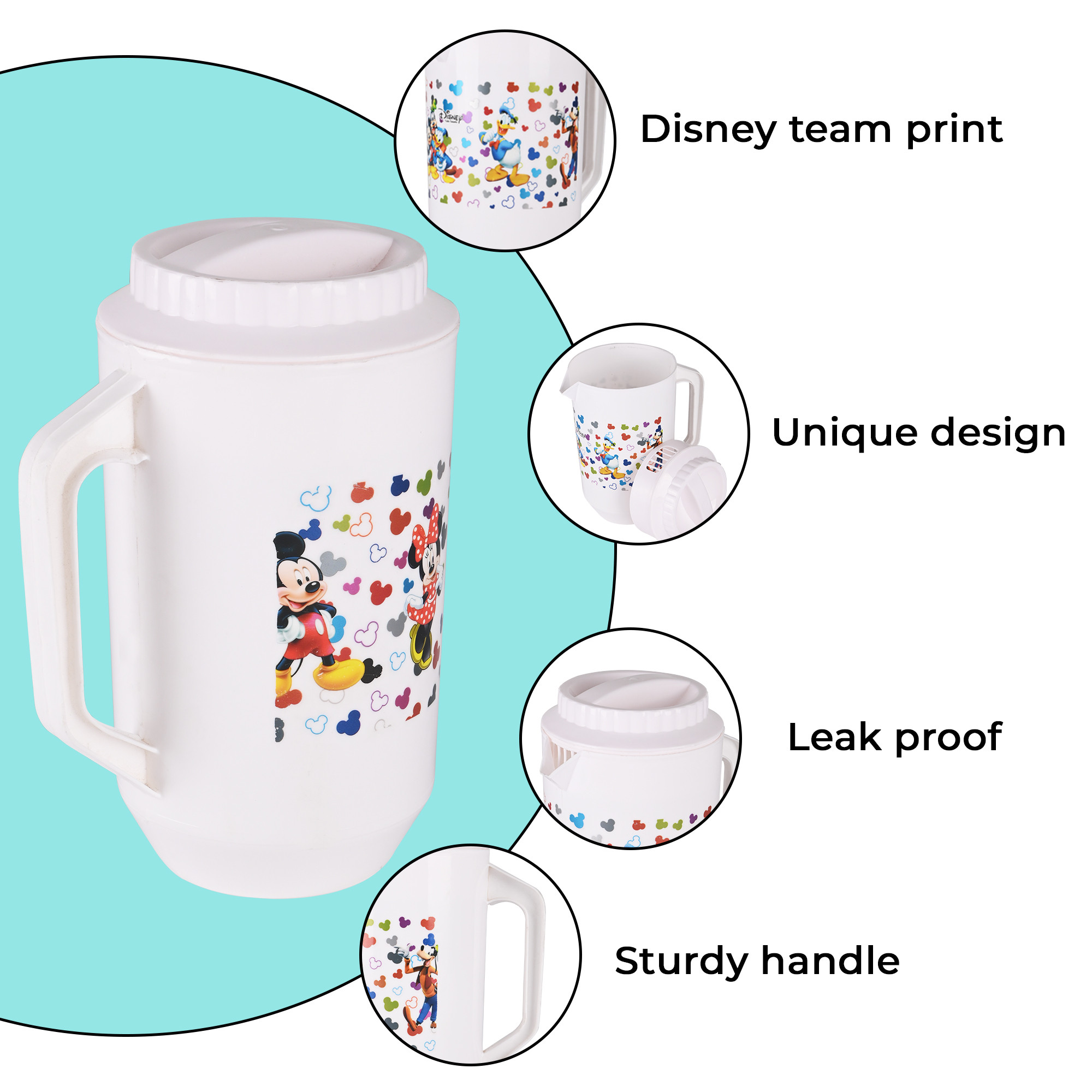 Kuber Industries  Plastic Jug for Kitchen  2 Ltr  Multipurpose Jug for Water Milk  Juice  Perfect for Daily Use in Kitchen Home Office  Events  Disney Team- White